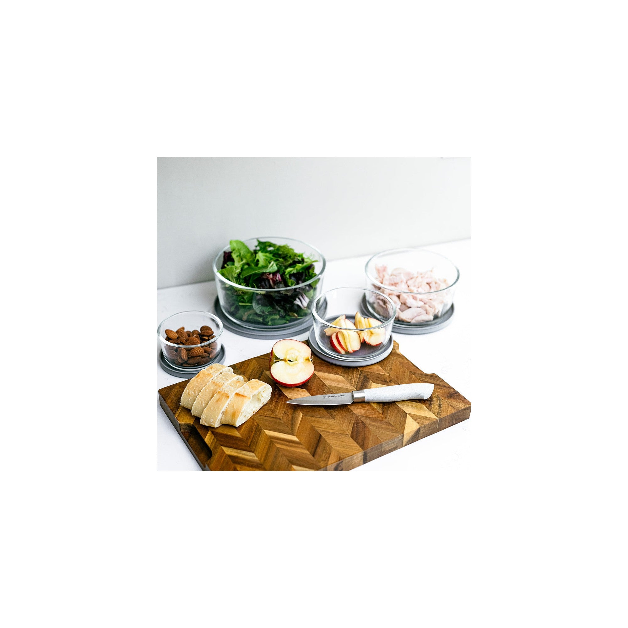 16 Piece Round Nest Space-Saving Glass Storage Container Set (8 Containers + 8 Lids) With Bonus Lids – Full Set – Dura Living