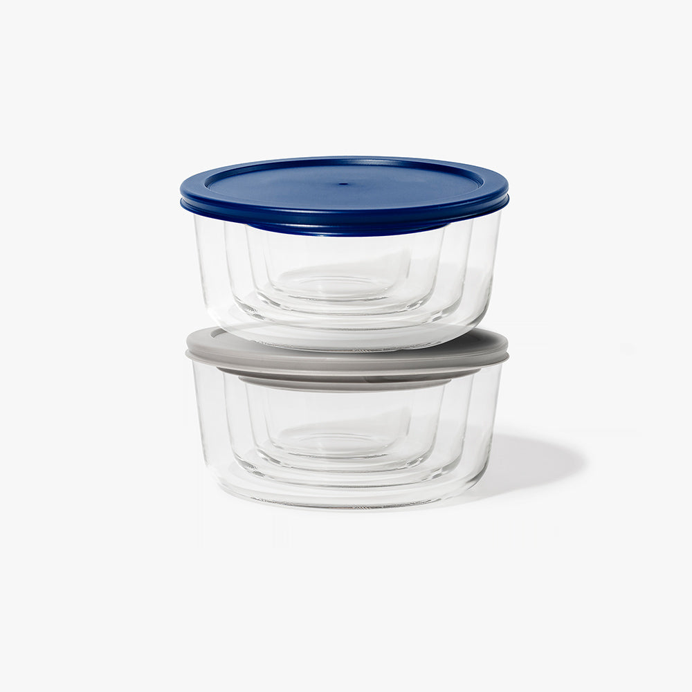 16 Piece Round Nest Space-Saving Glass Storage Container Set (8 Containers + 8 Lids) With Bonus Lids