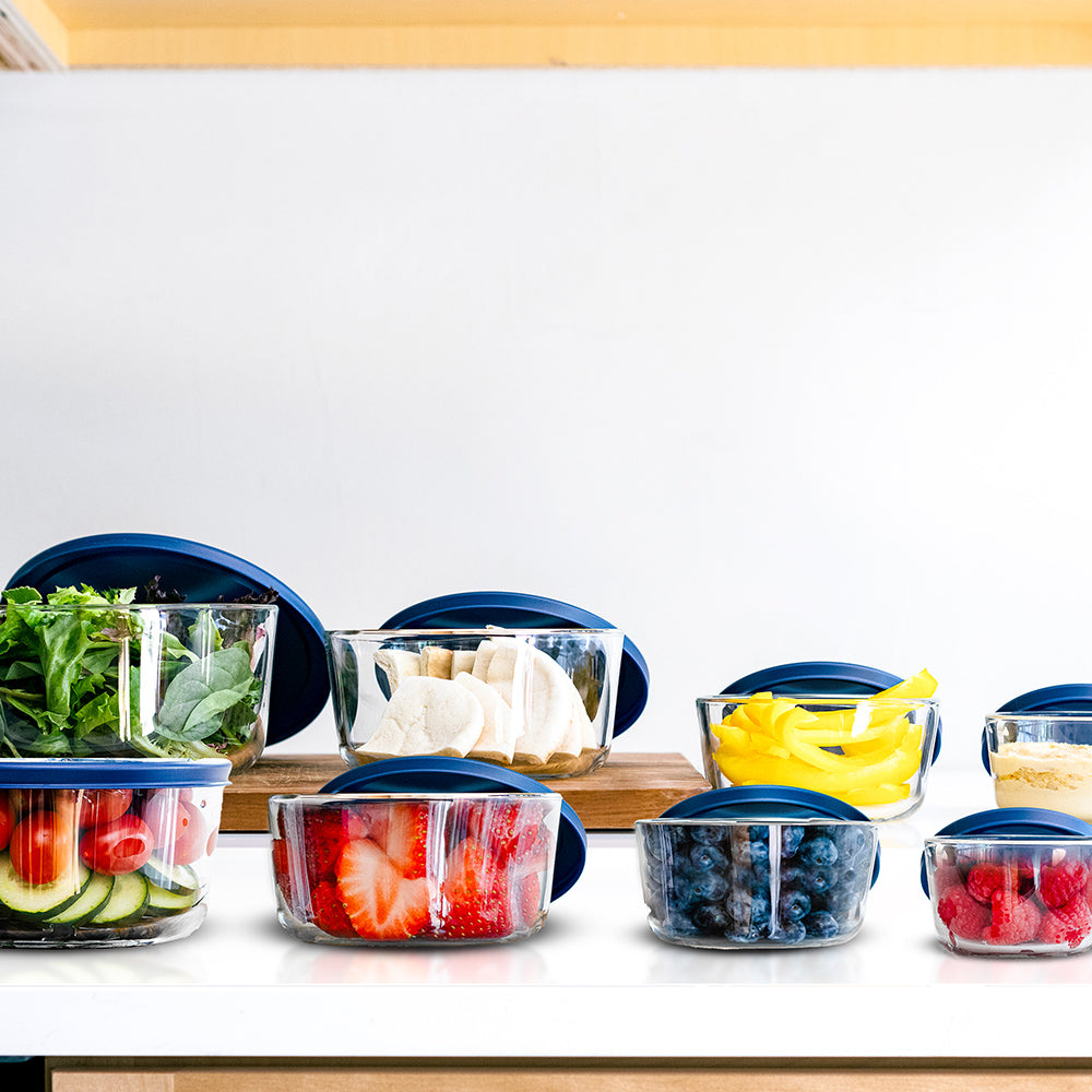 16 Piece Round Nest Space-Saving Glass Storage Container Set (8 Containers + 8 Lids) With Bonus Lids