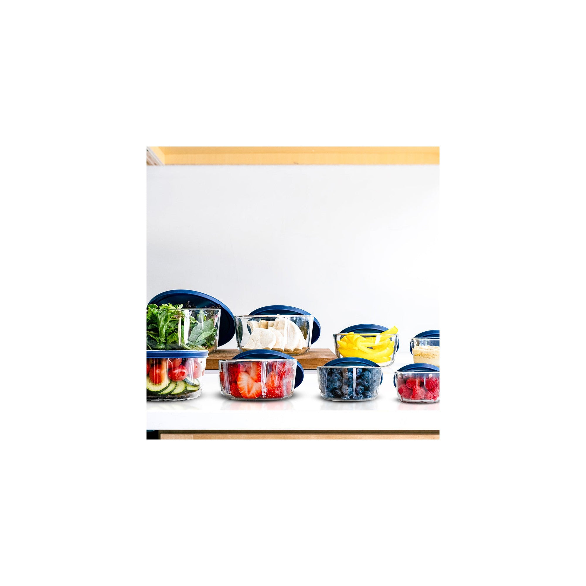16 Piece Round Nest Space-Saving Glass Storage Container Set (8 Containers + 8 Lids) With Bonus Lids – Detail – Dura Living