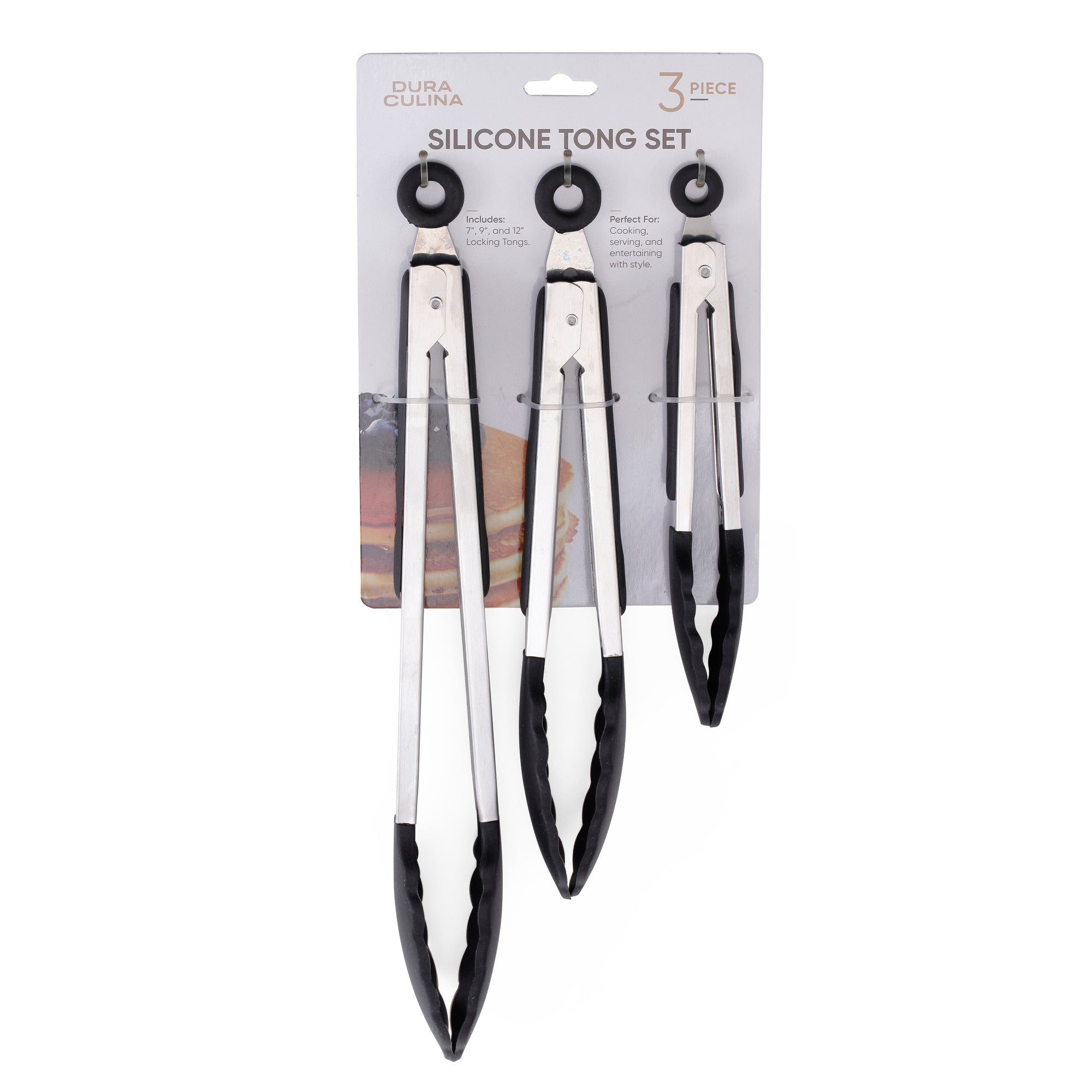 3-Piece Kitchen Tong Set For Versatile Cooking & Serving (Black) – Dura Living