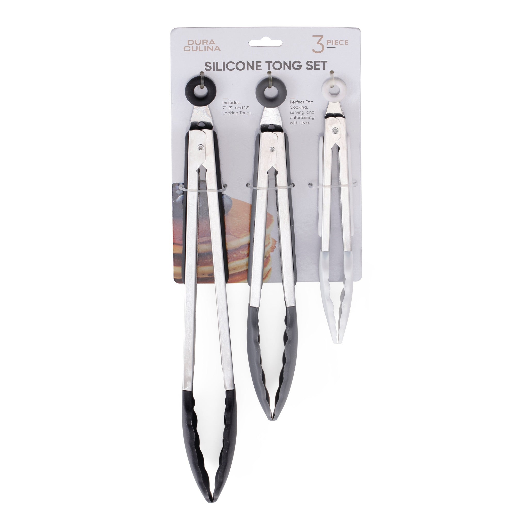 3-Piece Kitchen Tong Set For Versatile Cooking & Serving (Gray, Black, White) – Dura Living