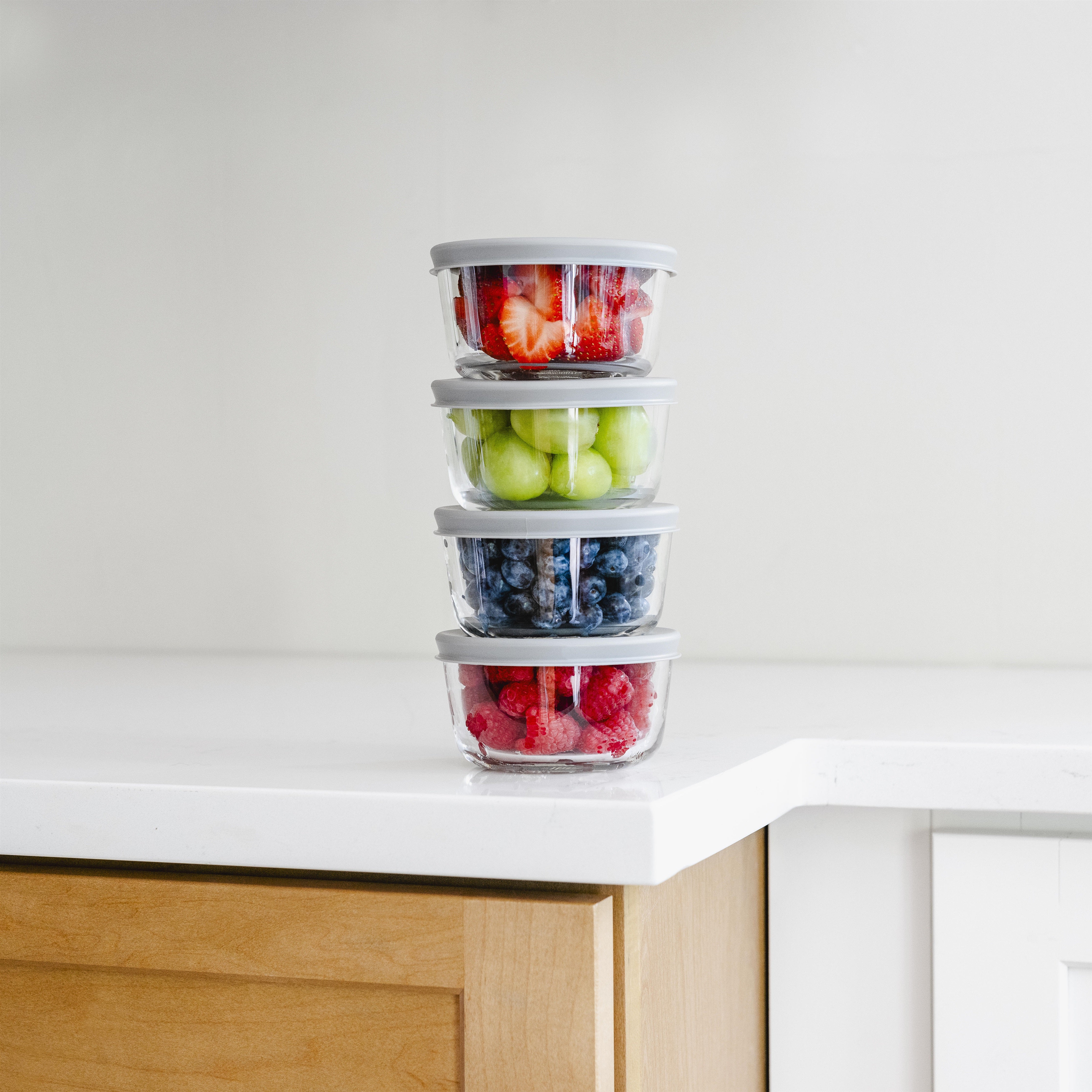 8 Piece Set (1 Cup / 8Oz)  Round Glass Storage Containers With Lids, Grey – Packaging – Dura Living