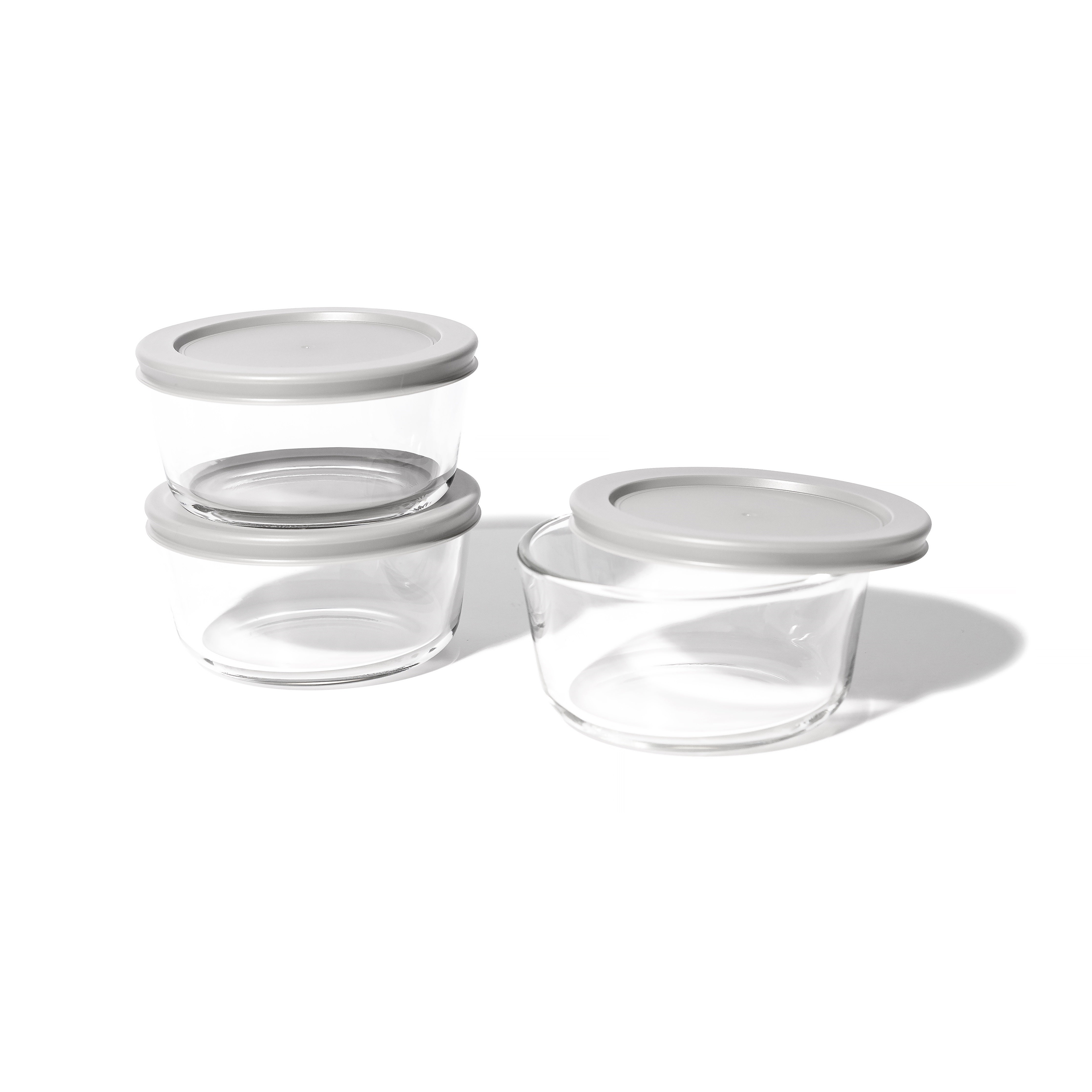 6 Piece Set (2 Cup / 16Oz)  Round Glass Storage Containers With Lids, Grey – Main View – Dura Living