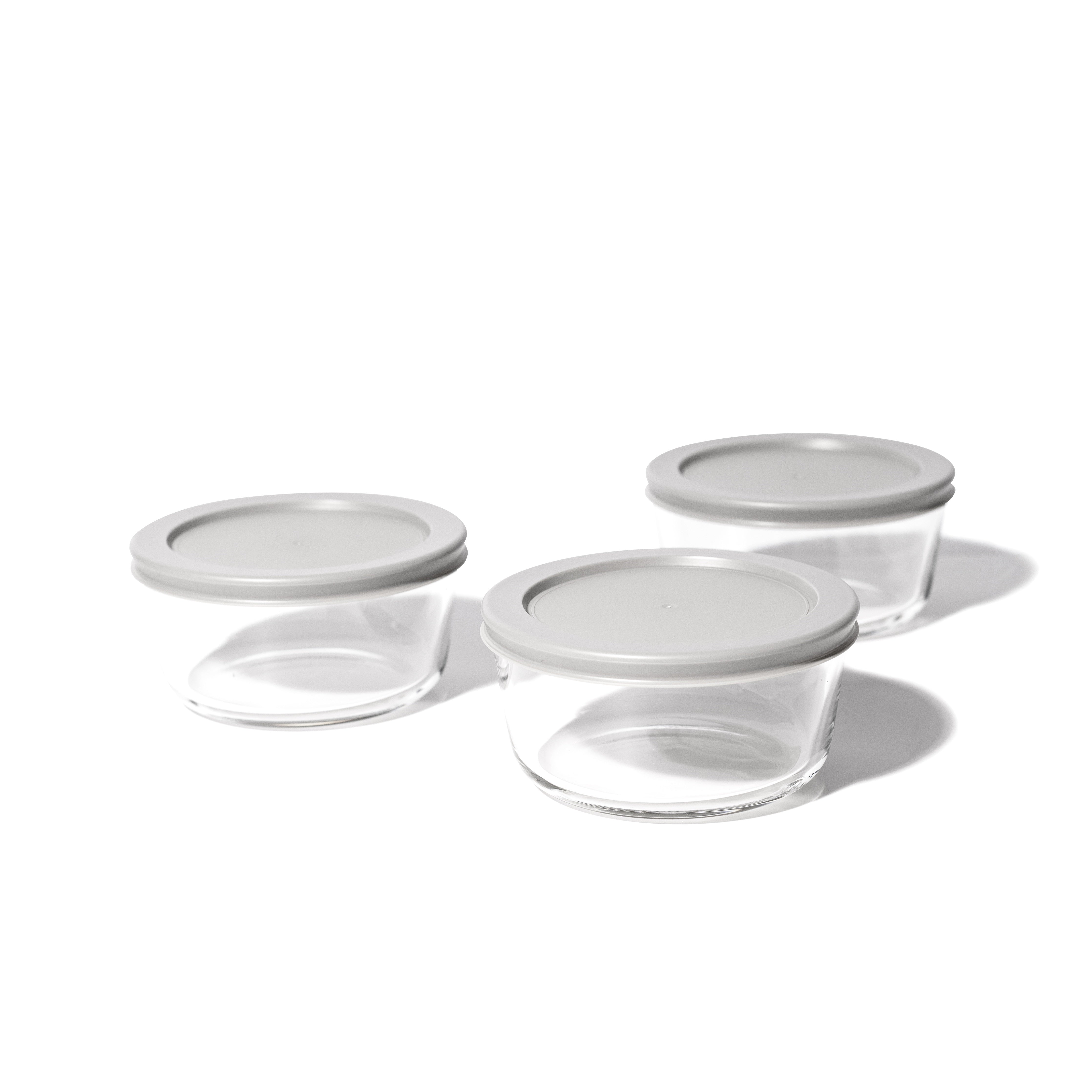 6 Piece Set (2 Cup / 16Oz)  Round Glass Storage Containers With Lids, Grey – Close-Up – Dura Living