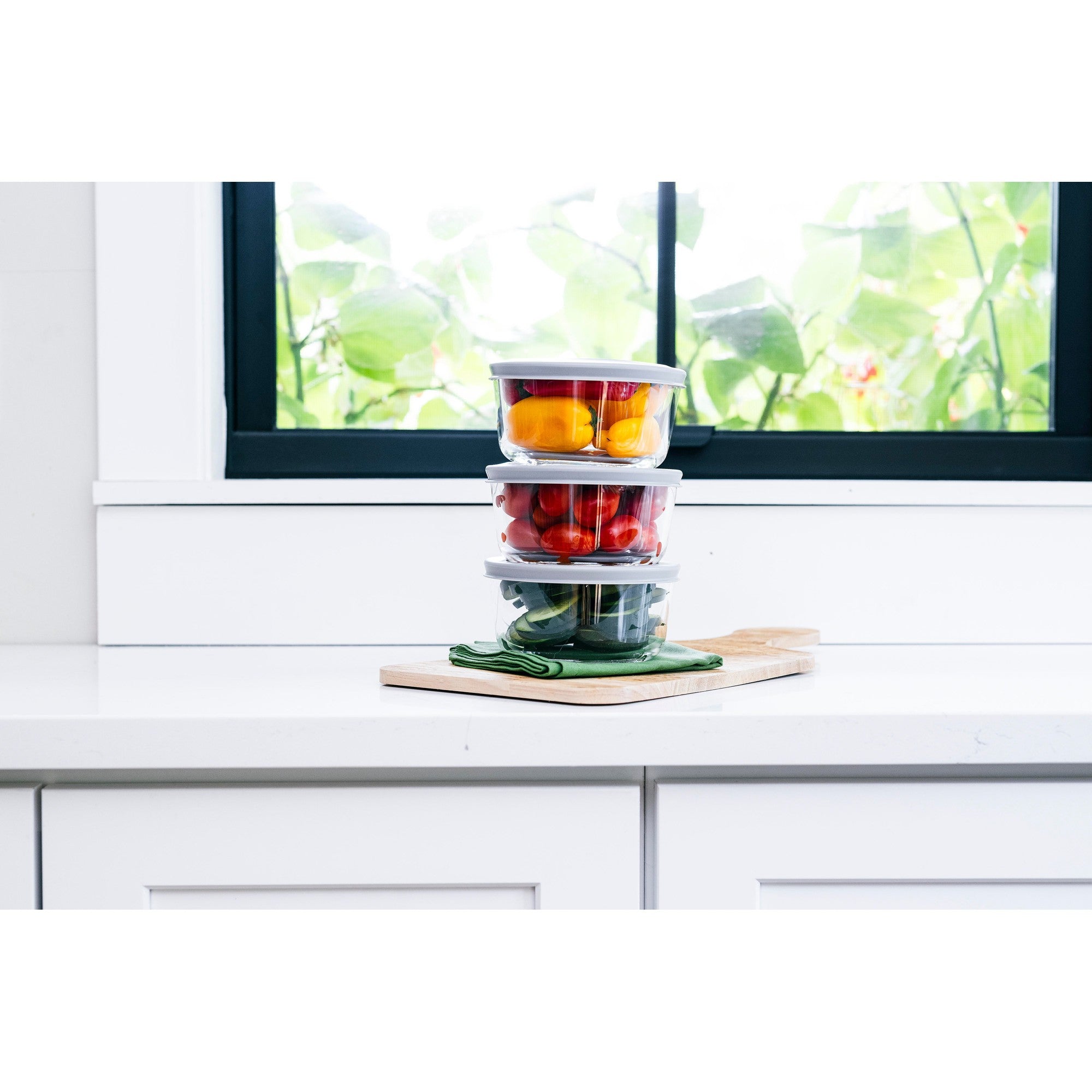 6 Piece Set (2 Cup / 16Oz)  Round Glass Storage Containers With Lids, Grey – View 10 – Dura Living