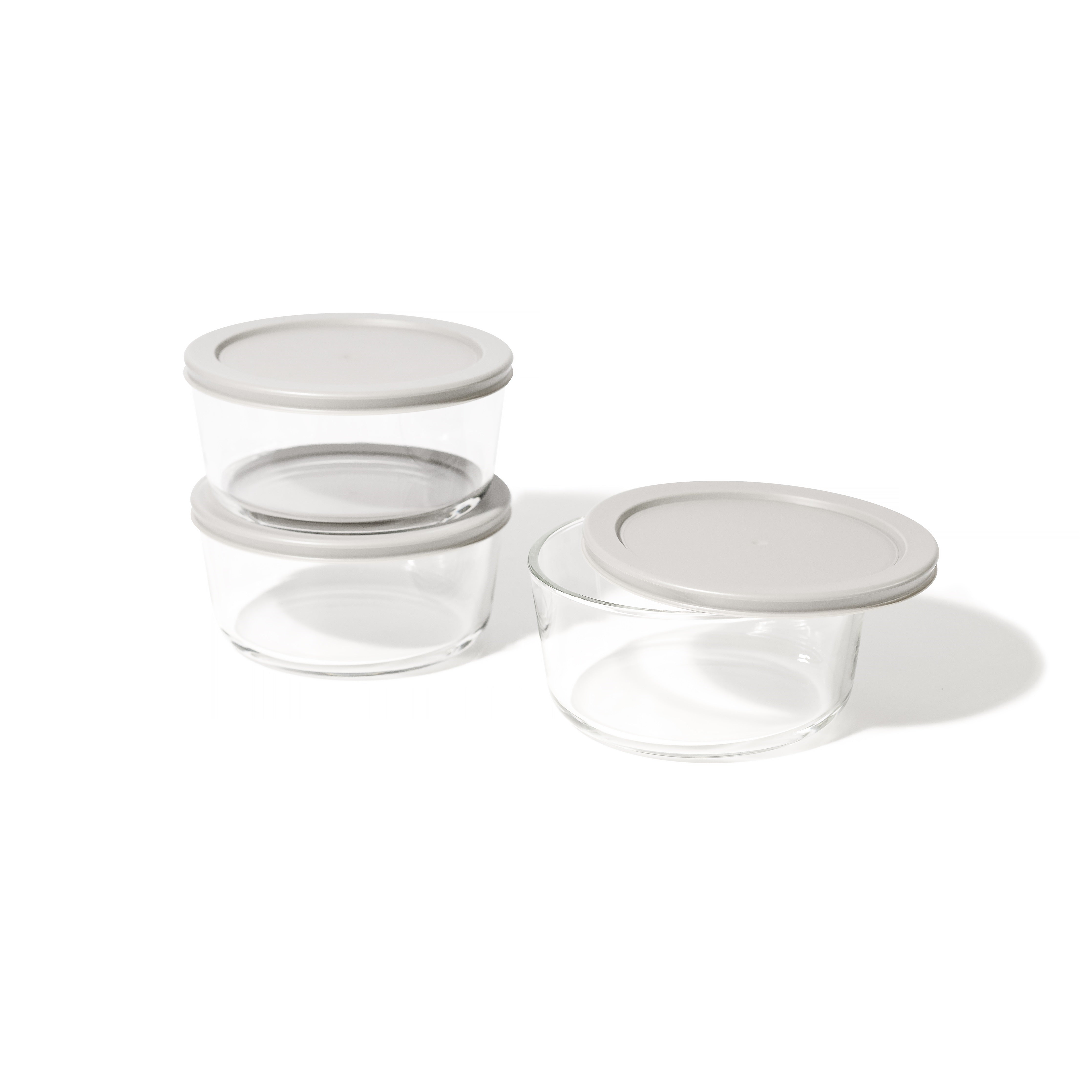 6 Piece Set (4 Cup / 32Oz ) Round Glass Storage Containers With Lids, Grey – Main View – Dura Living
