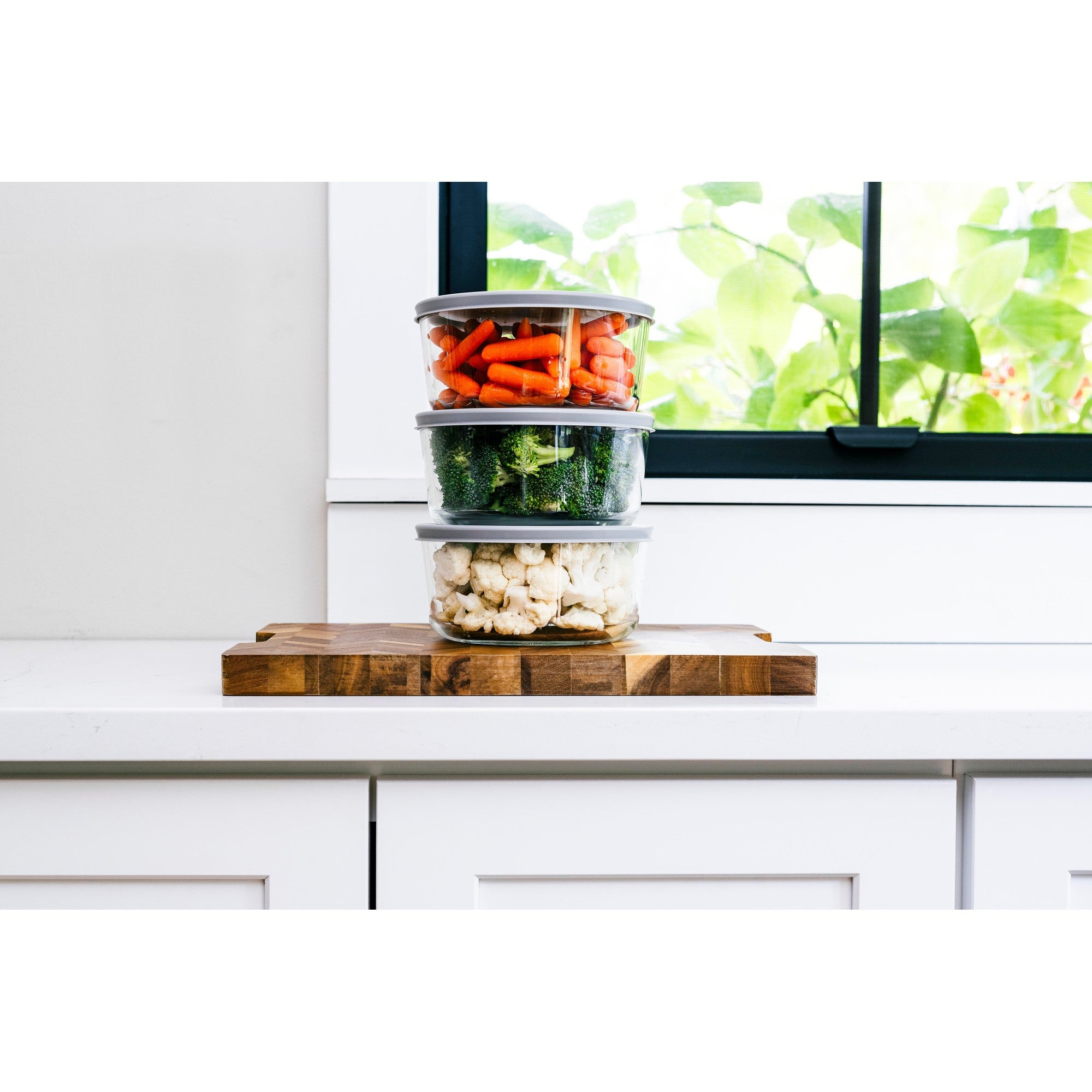 6 Piece Set (4 Cup / 32Oz ) Round Glass Storage Containers With Lids, Grey – Full Set – Dura Living