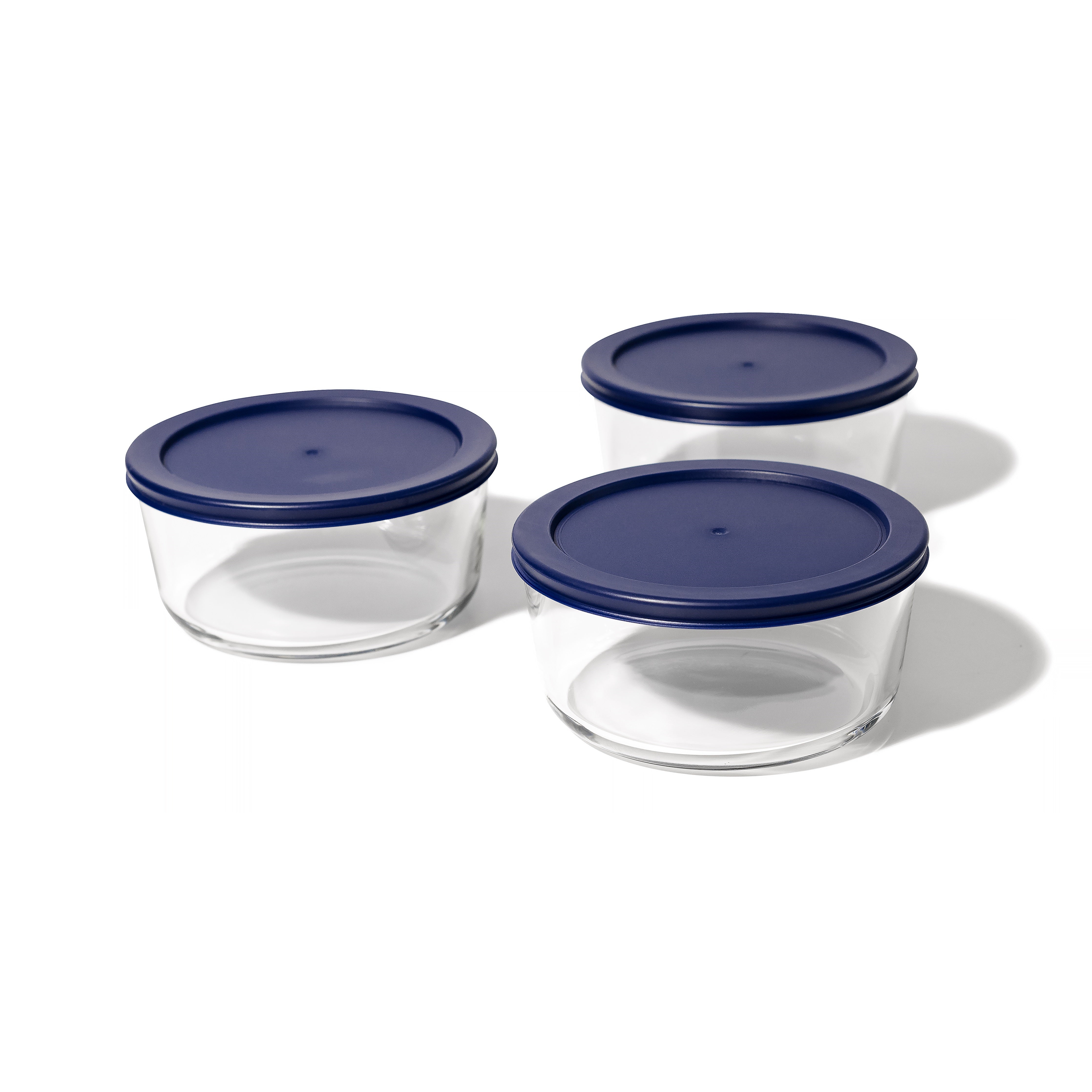 6 Piece Set (4 Cup / 32Oz ) Round Glass Storage Containers With Lids, Blue – Main View – Dura Living