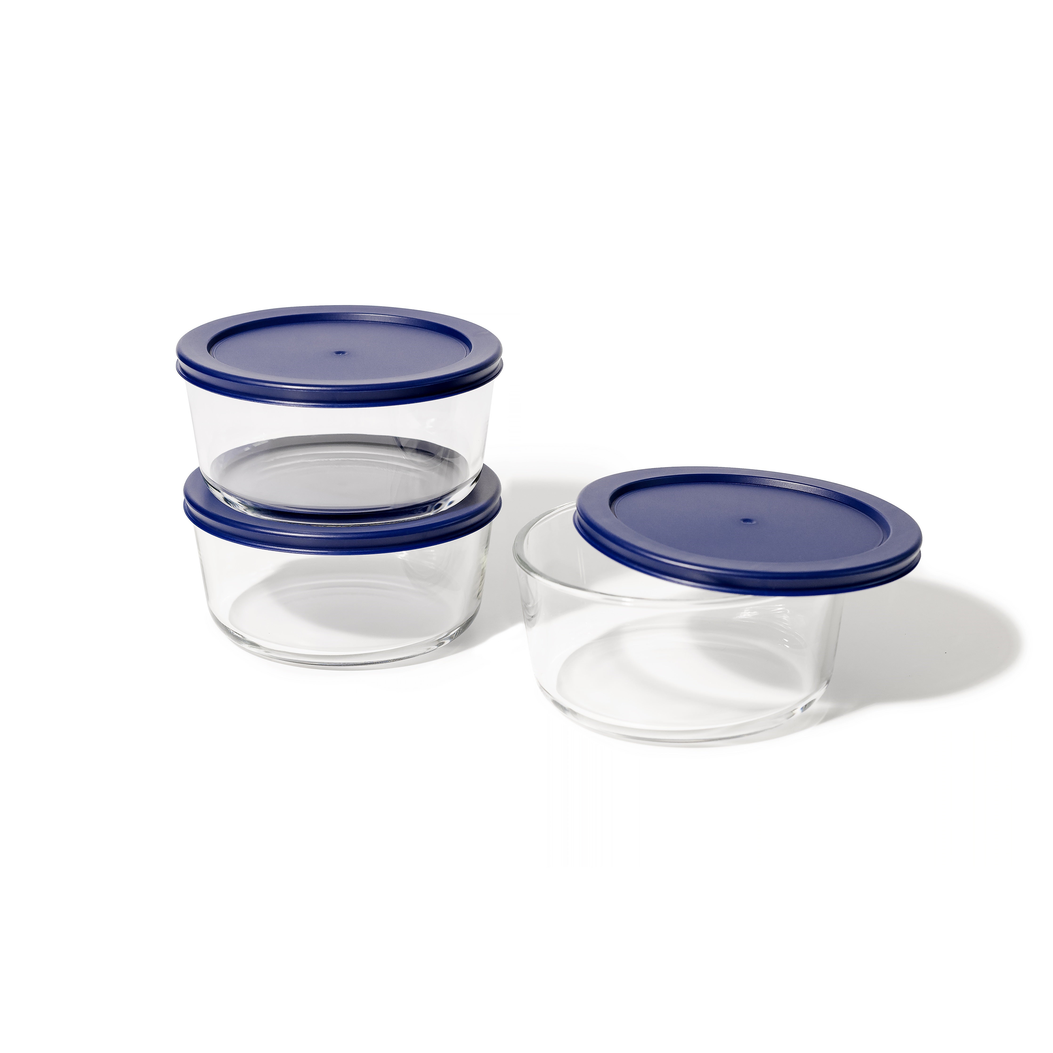 6 Piece Set (4 Cup / 32Oz ) Round Glass Storage Containers With Lids, Blue – Detail – Dura Living
