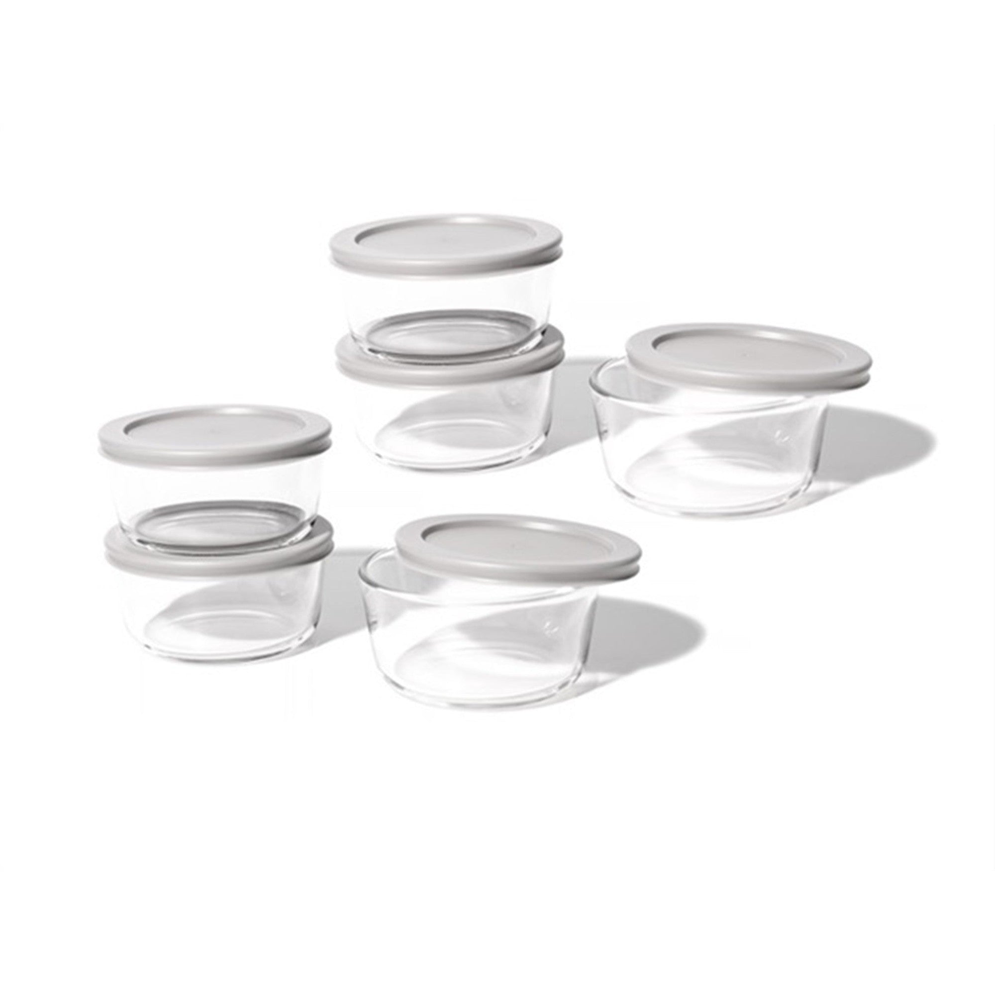 12 Piece Set (2 Cup / 16Oz)  Round Glass Storage Containers With Lids, Grey – Main View – Dura Living