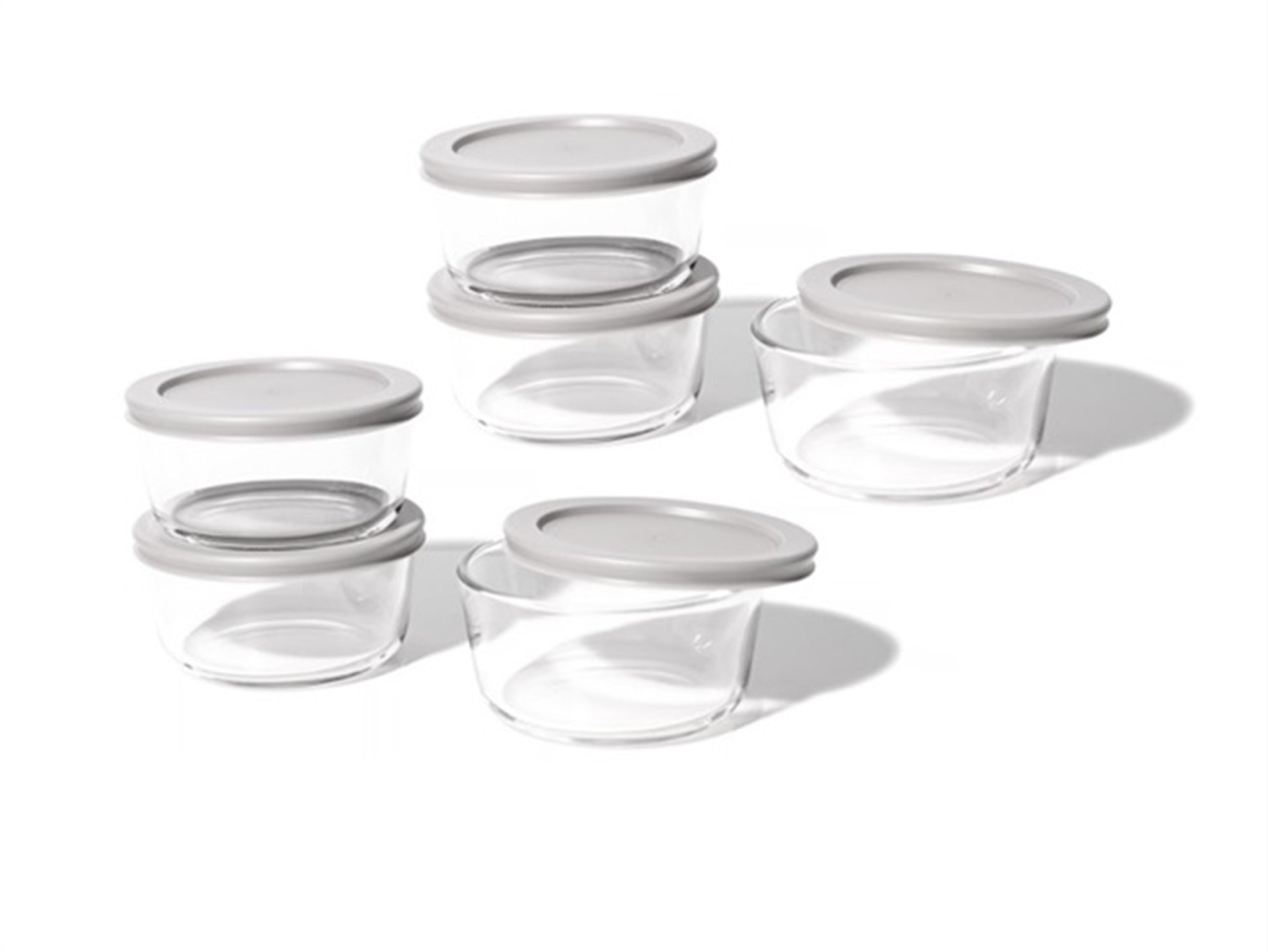 12 Piece Set (2 Cup / 16Oz)  Round Glass Storage Containers With Lids, Grey