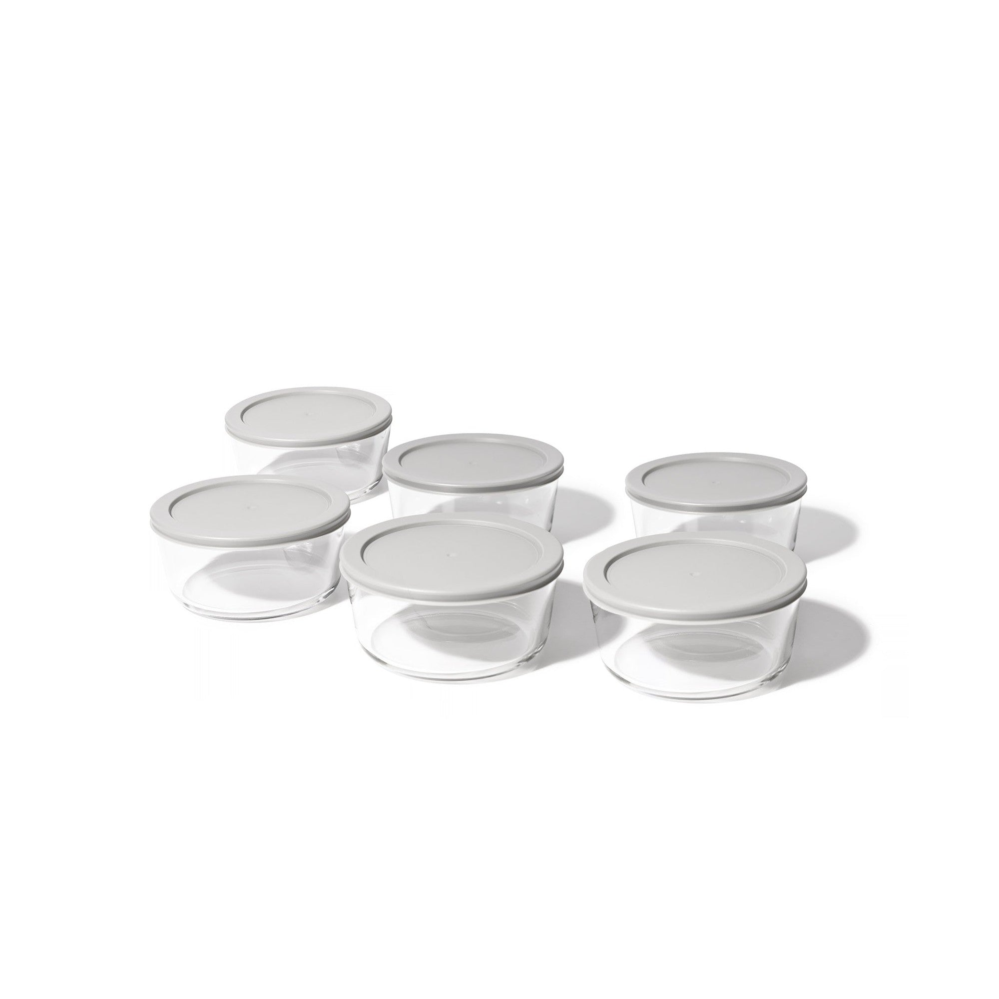 12 Piece Set (2 Cup / 16Oz)  Round Glass Storage Containers With Lids, Grey – Packaging – Dura Living