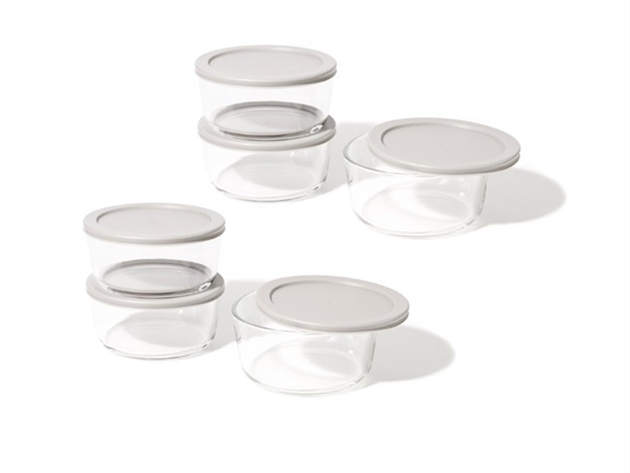 12 Piece Set (4 Cup / 32Oz ) Round Glass Storage Containers With Lids, Grey