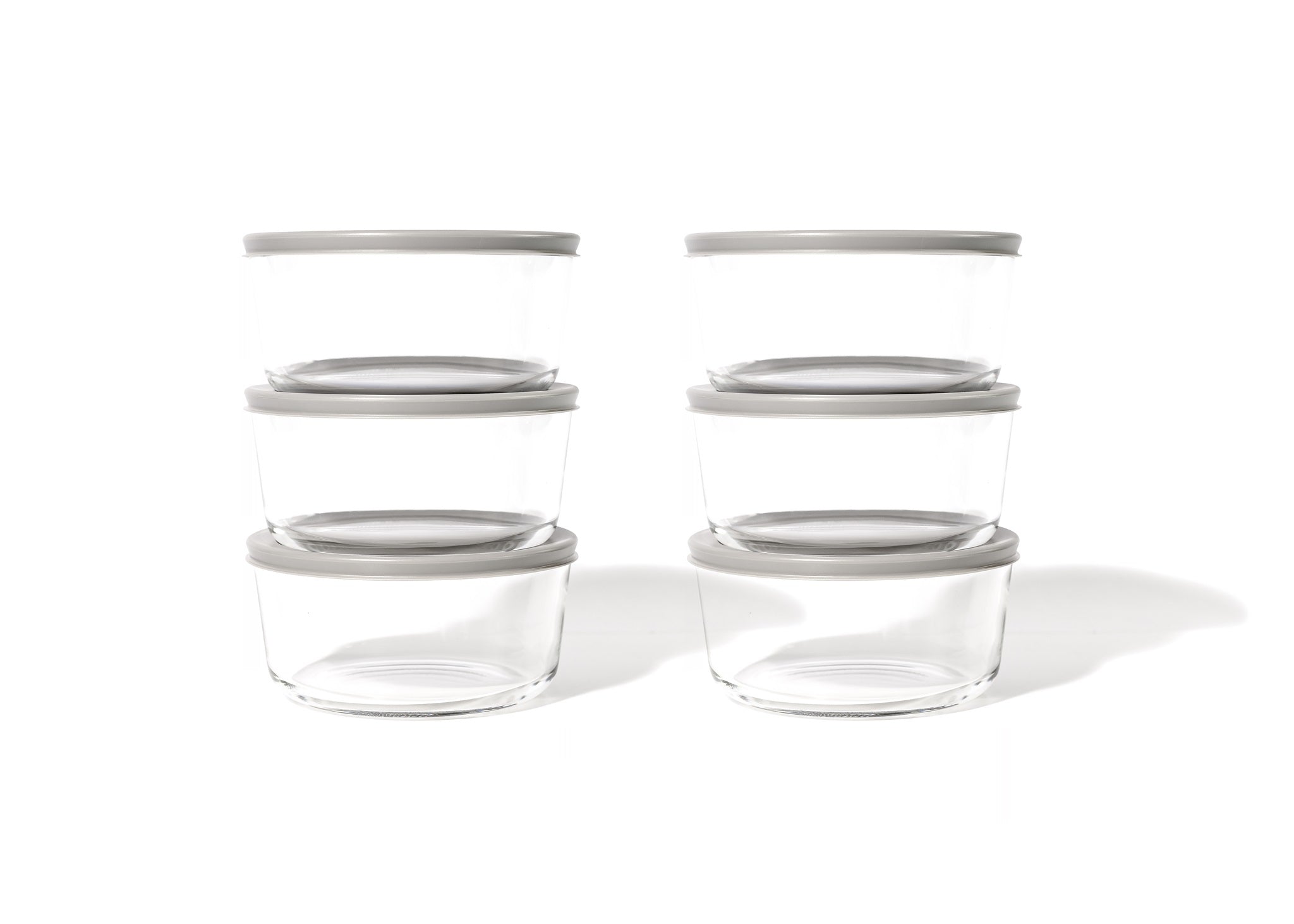 12 Piece Set (4 Cup / 32Oz ) Round Glass Storage Containers With Lids, Grey