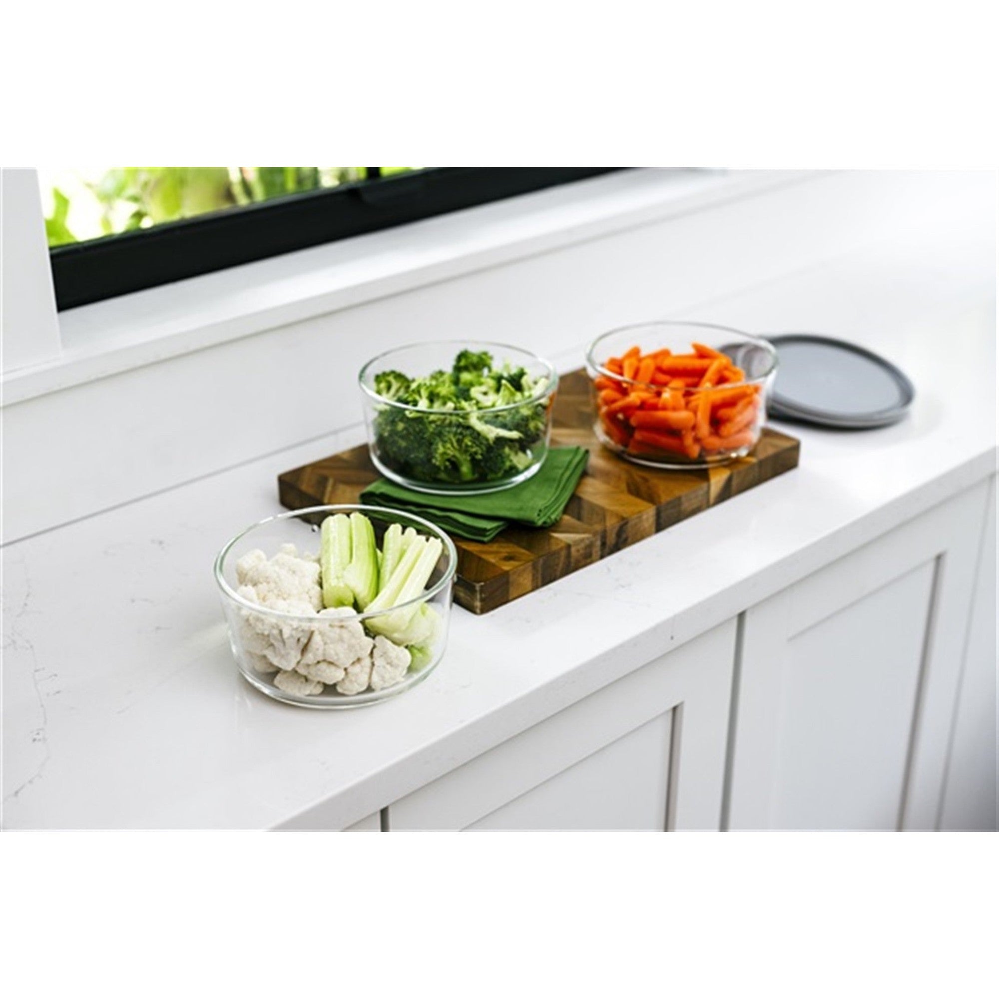 12 Piece Set (4 Cup / 32Oz ) Round Glass Storage Containers With Lids, Grey – Scale Reference – Dura Living