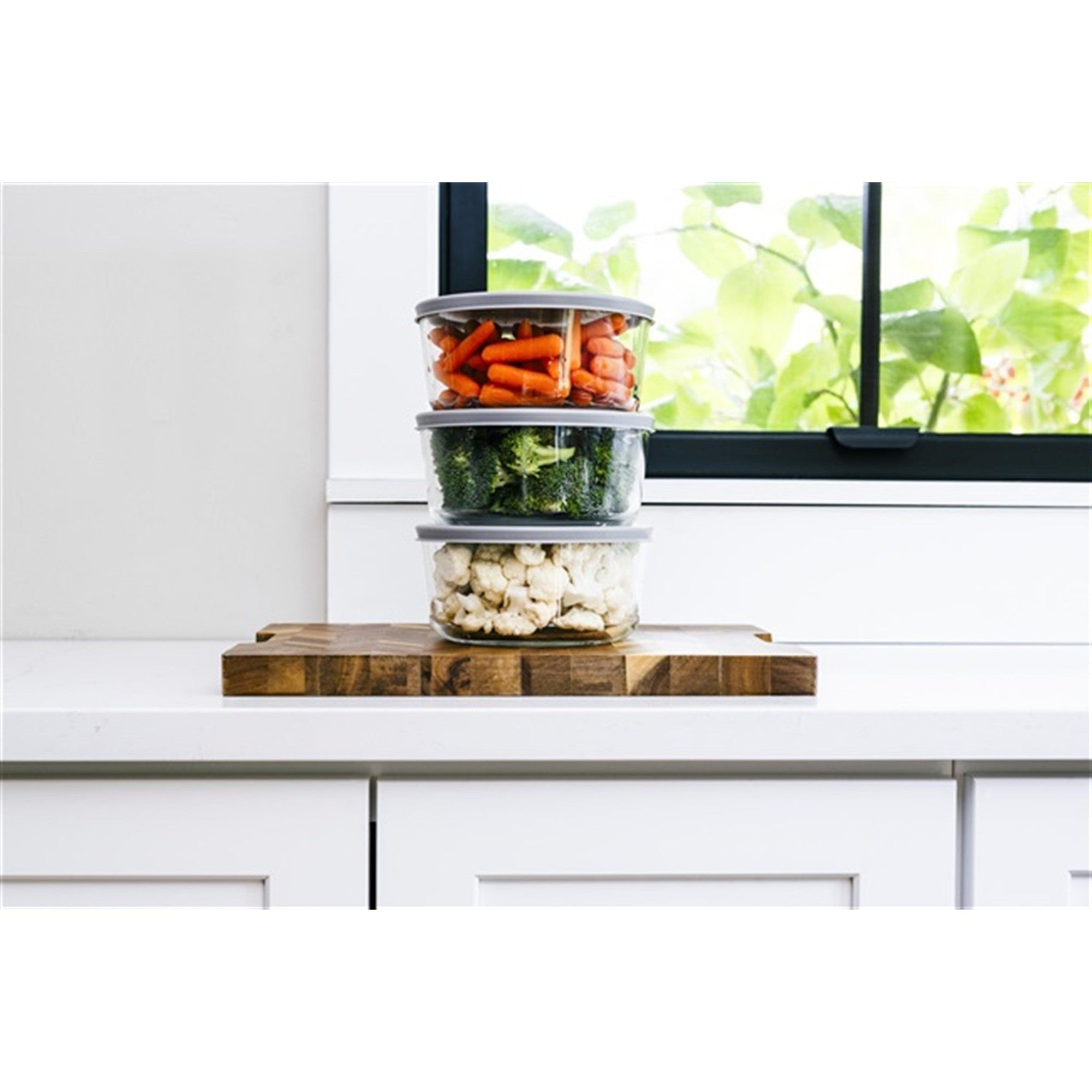 12 Piece Set (4 Cup / 32Oz ) Round Glass Storage Containers With Lids, Grey – Full Set – Dura Living