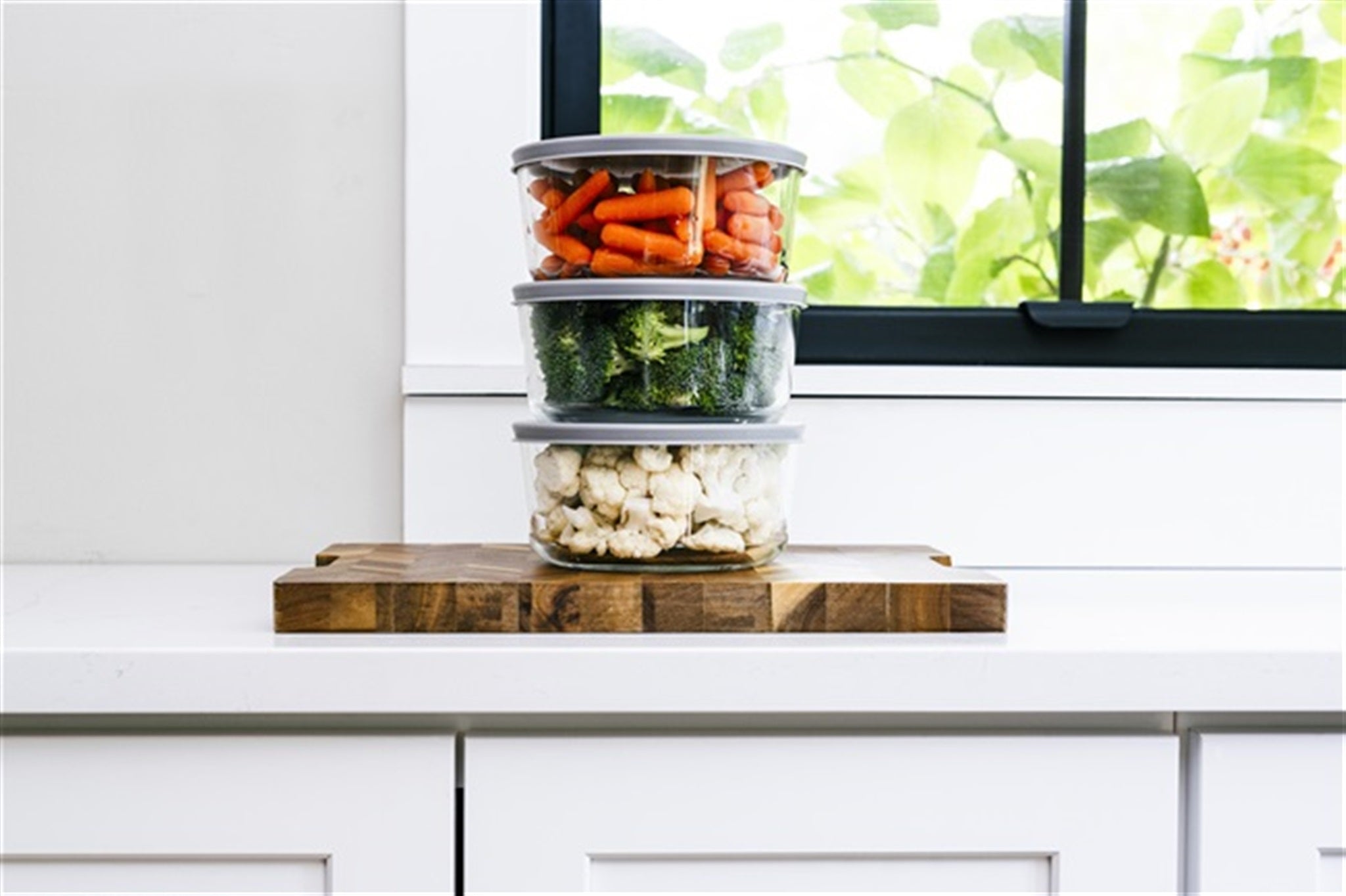 12 Piece Set (4 Cup / 32Oz ) Round Glass Storage Containers With Lids, Grey