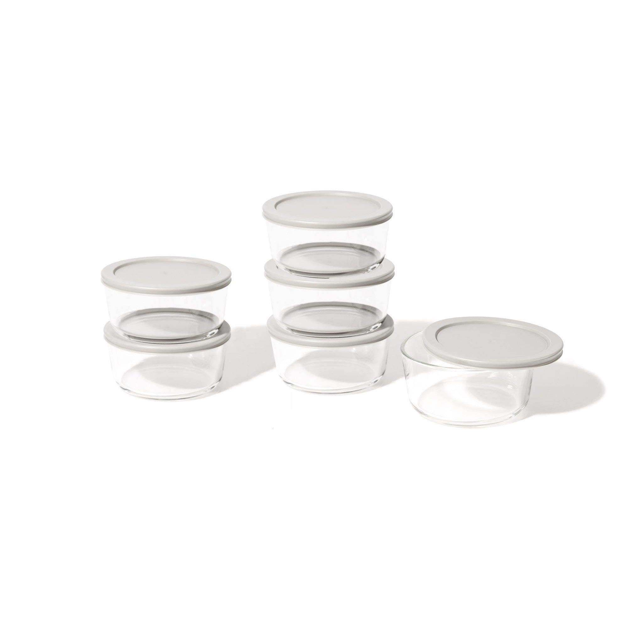 12 Piece Set (4 Cup / 32Oz ) Round Glass Storage Containers With Lids, Grey – Packaging – Dura Living