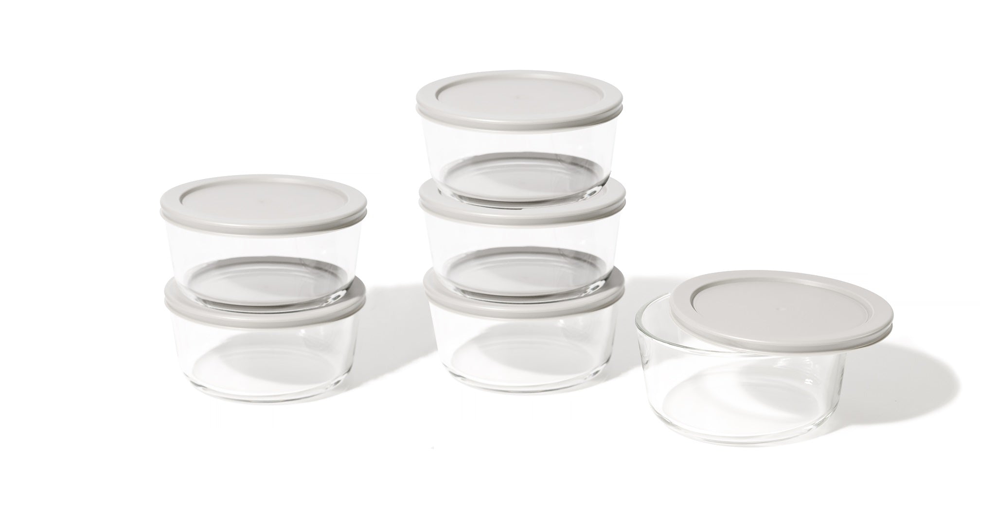 12 Piece Set (4 Cup / 32Oz ) Round Glass Storage Containers With Lids, Grey