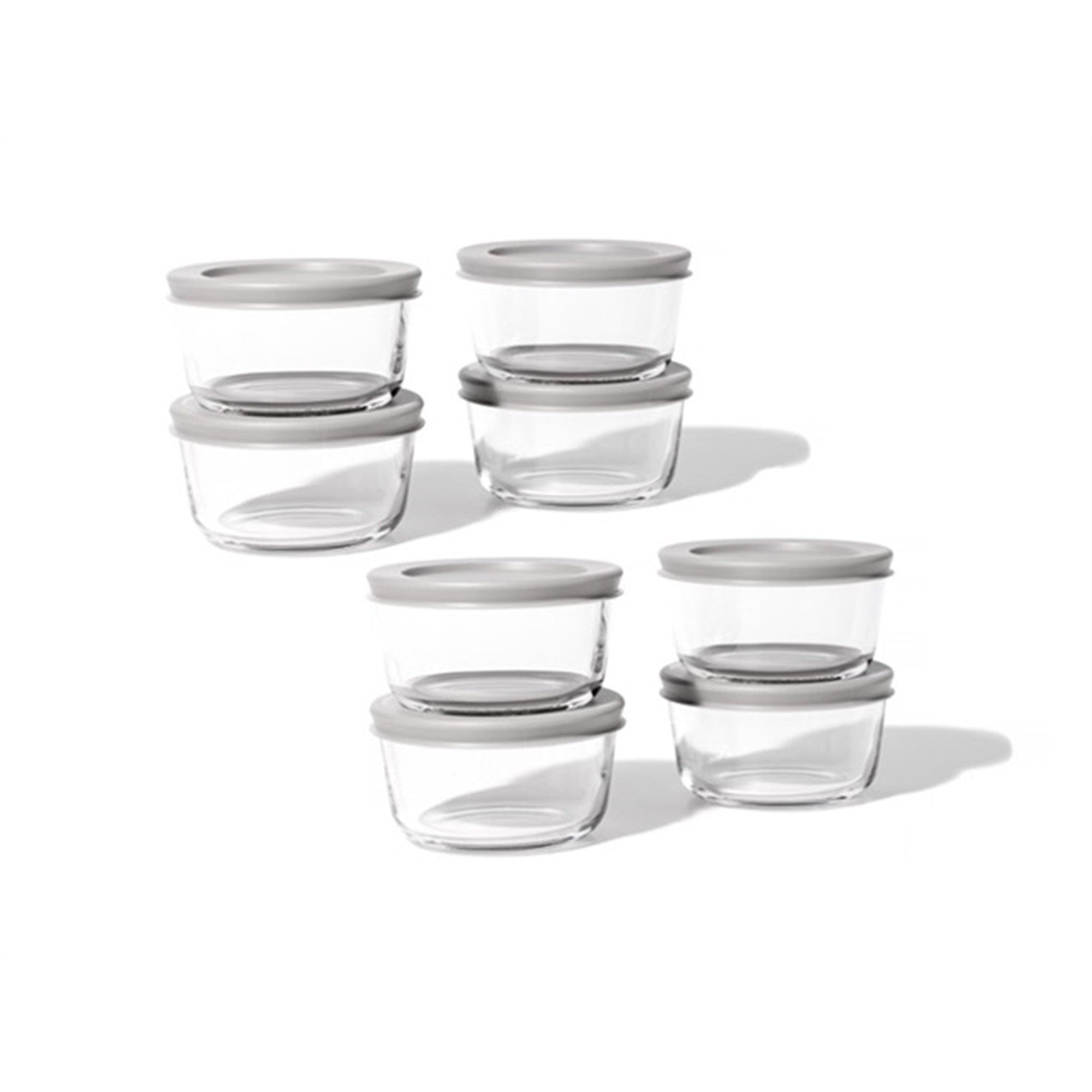 16 Piece Set (1 Cup / 8Oz)  Round Glass Storage Containers With Lids, Grey – Main View – Dura Living