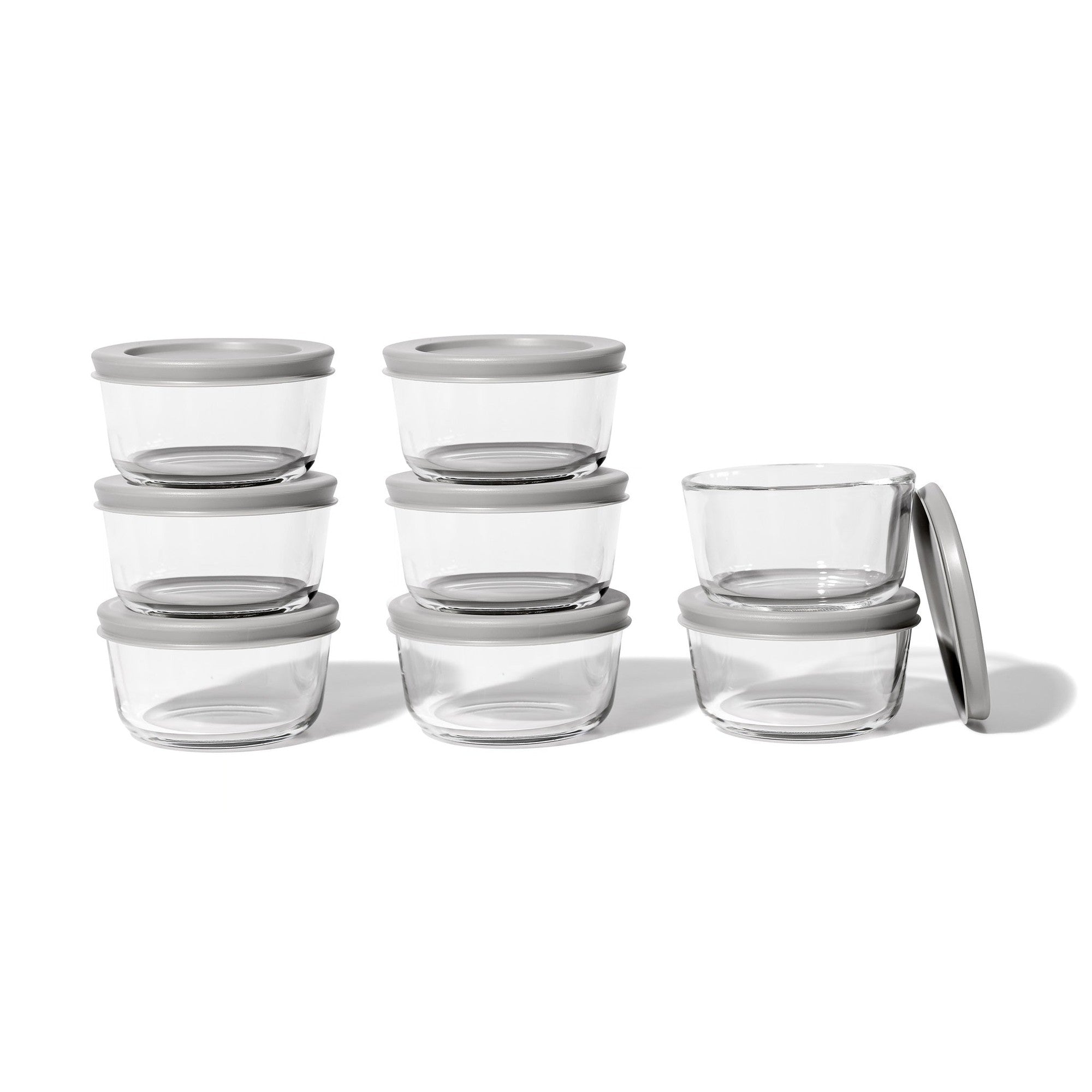 16 Piece Set (1 Cup / 8Oz)  Round Glass Storage Containers With Lids, Grey – Detail – Dura Living