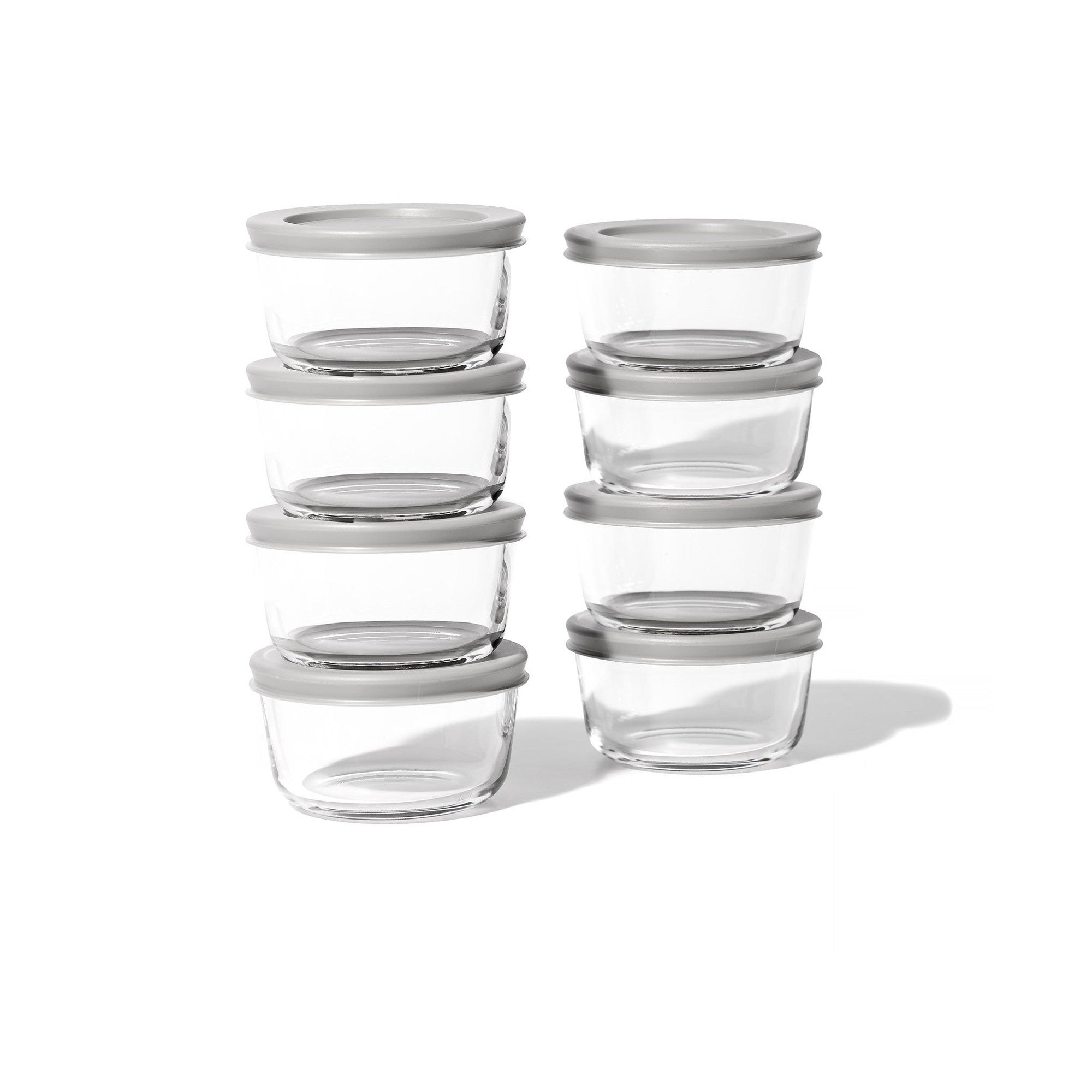 16 Piece Set (1 Cup / 8Oz)  Round Glass Storage Containers With Lids, Grey – In Use – Dura Living
