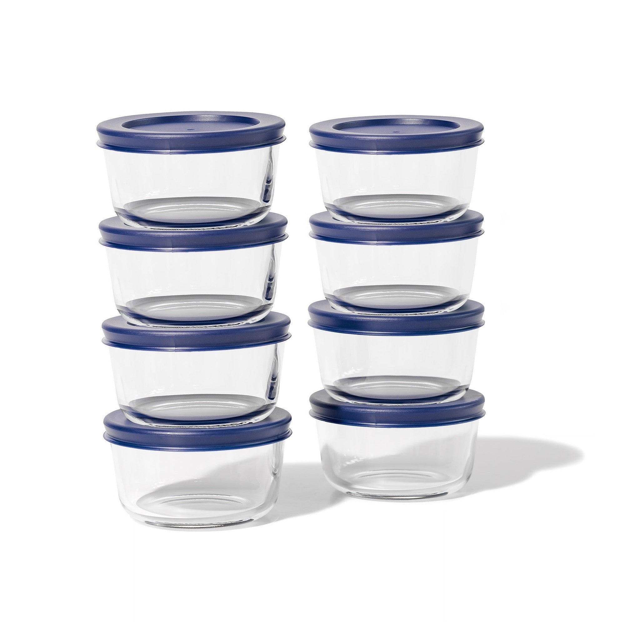 16 Piece Set (1 Cup / 8Oz)  Round Glass Storage Containers With Lids, Blue – Detail – Dura Living