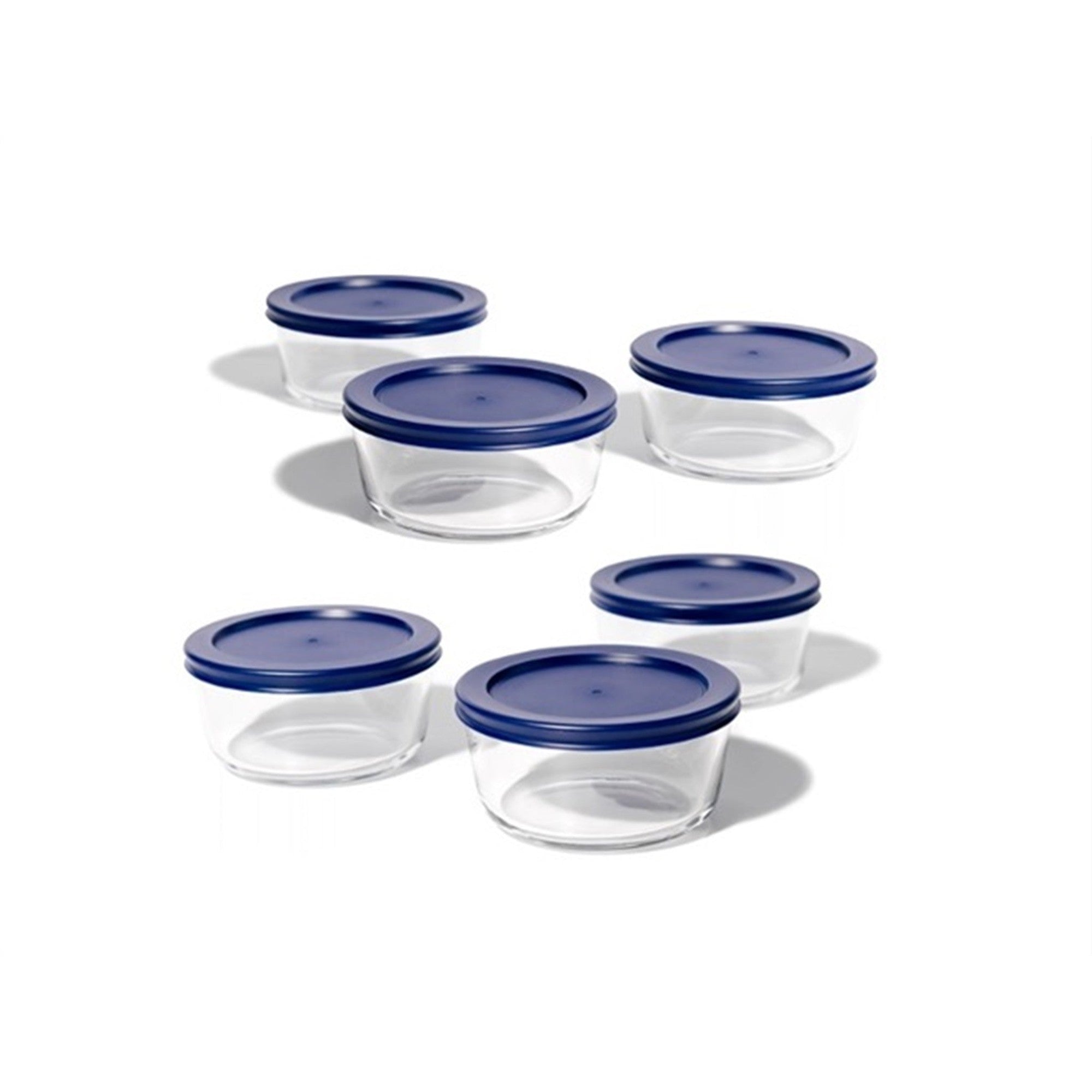 12 Piece Set (2 Cup / 16Oz)  Round Glass Storage Containers With Lids, Blue – Main View – Dura Living