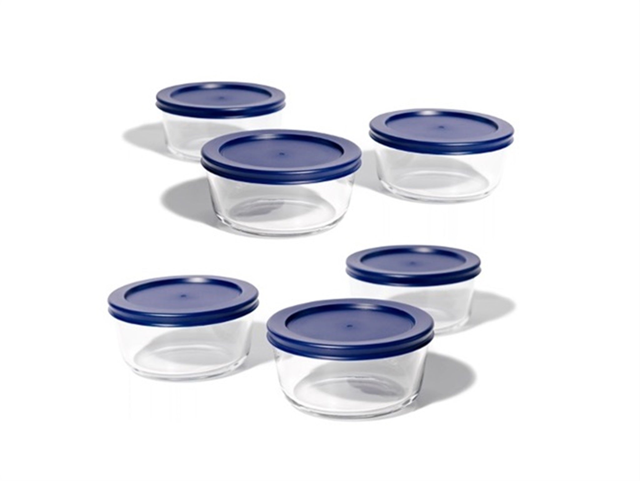 12 Piece Set (2 Cup / 16Oz)  Round Glass Storage Containers With Lids, Blue