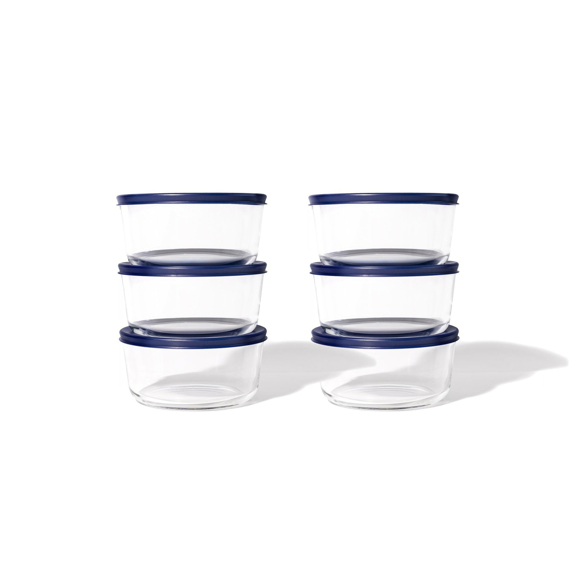 12 Piece Set (2 Cup / 16Oz)  Round Glass Storage Containers With Lids, Blue – Detail – Dura Living