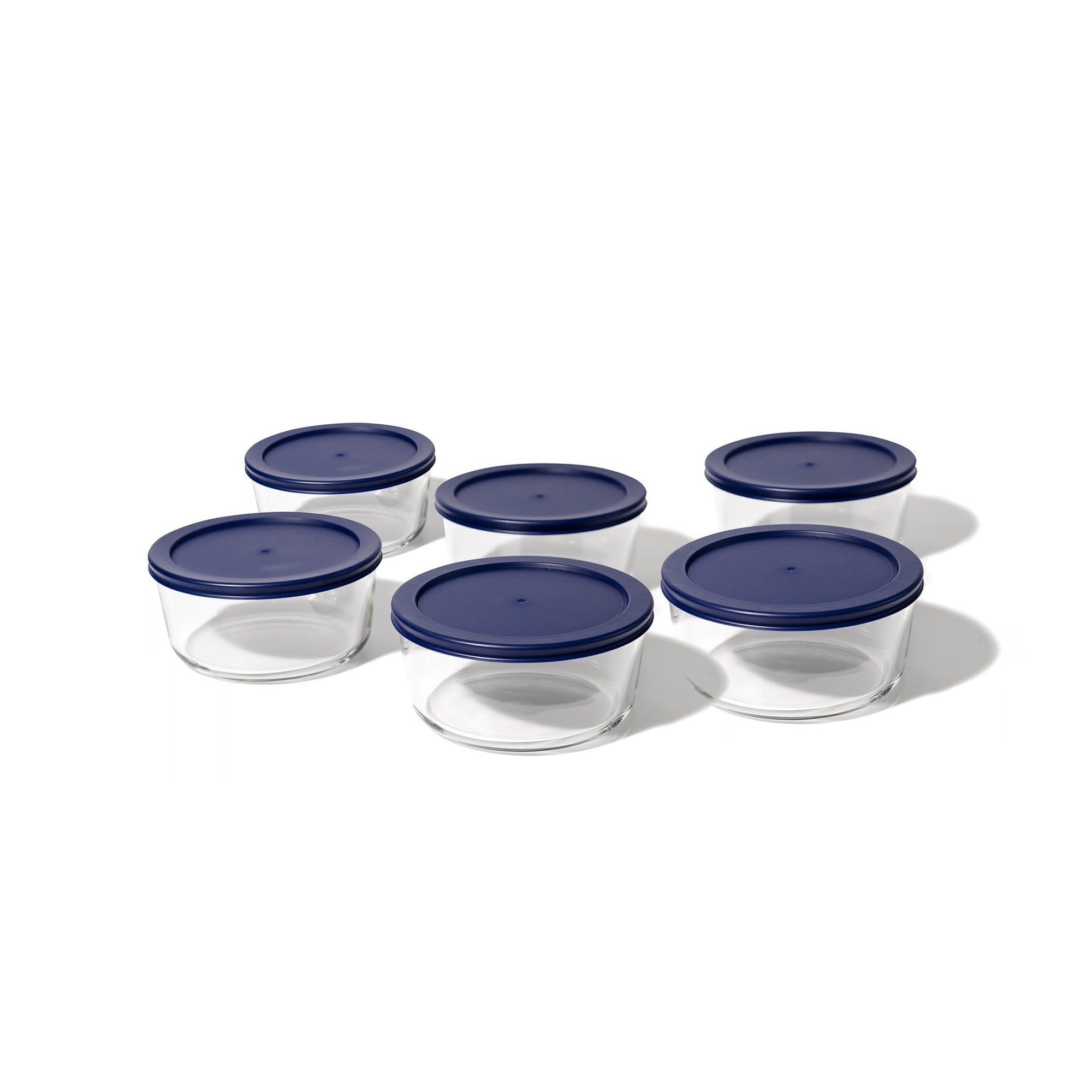 12 Piece Set (2 Cup / 16Oz)  Round Glass Storage Containers With Lids, Blue – Packaging – Dura Living