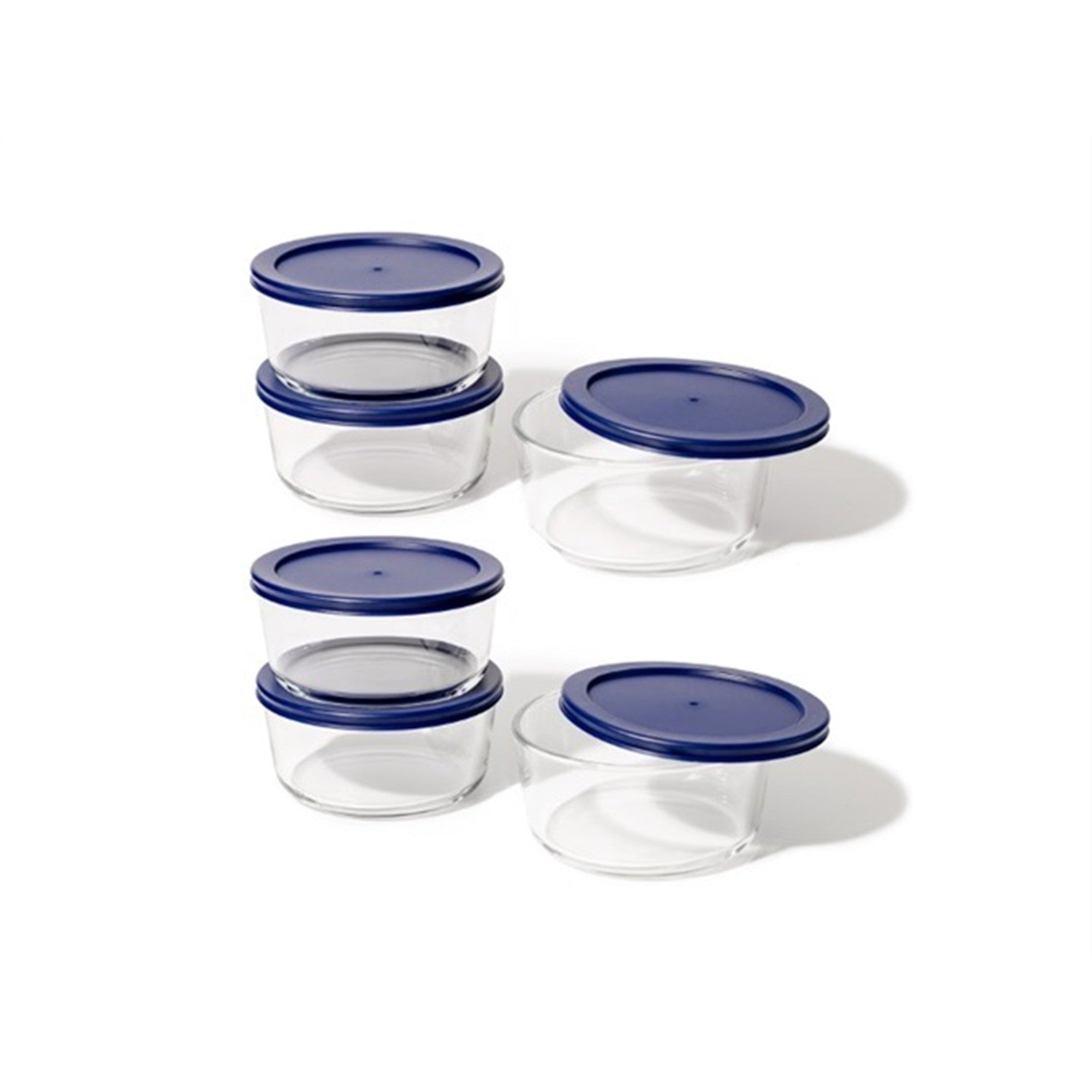 12 Piece Set (4 Cup / 32Oz ) Round Glass Storage Containers With Lids, Blue – Main View – Dura Living