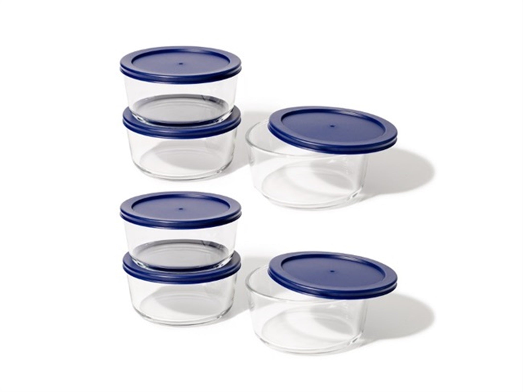 12 Piece Set (4 Cup / 32Oz ) Round Glass Storage Containers With Lids, Blue
