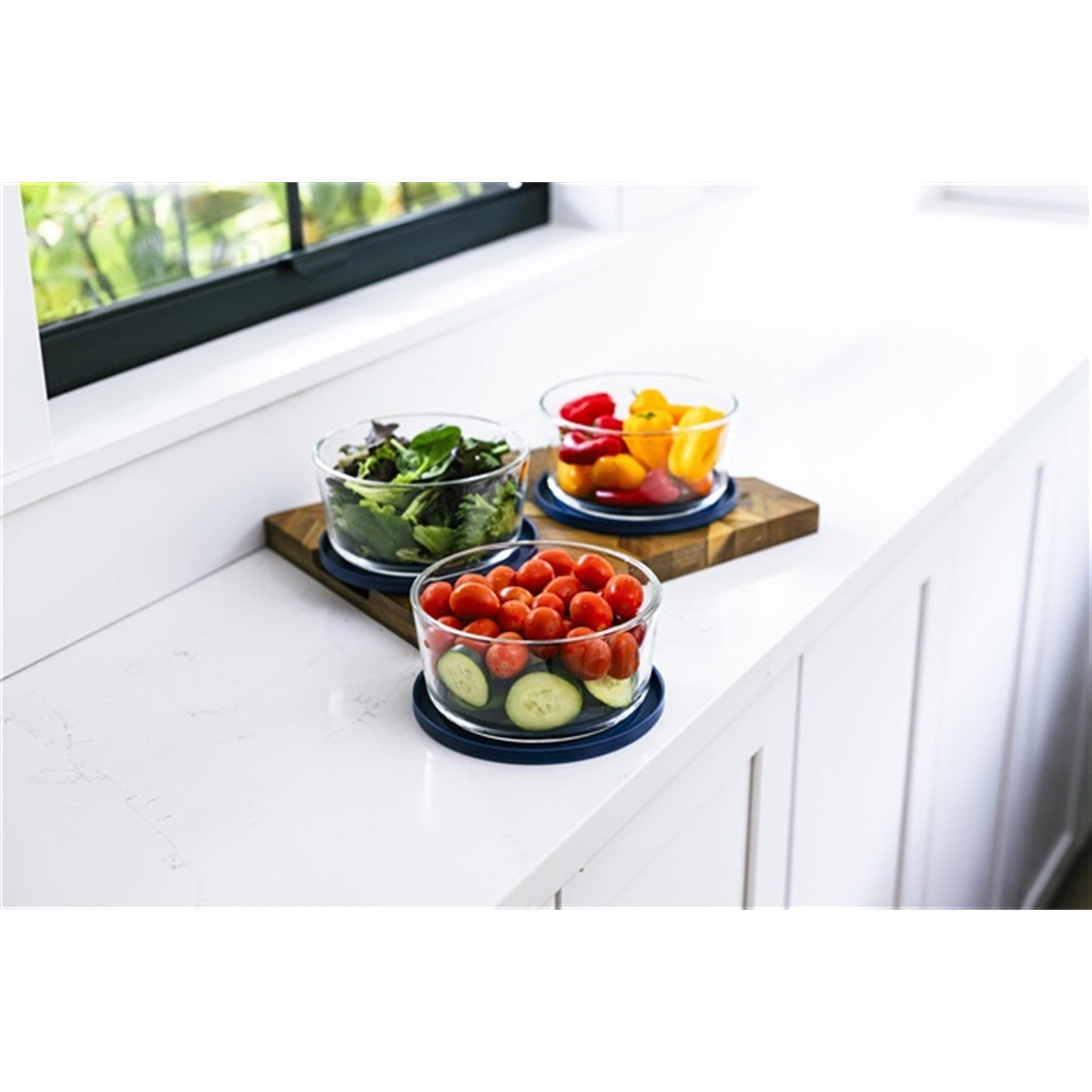 12 Piece Set (4 Cup / 32Oz ) Round Glass Storage Containers With Lids, Blue – Scale Reference – Dura Living