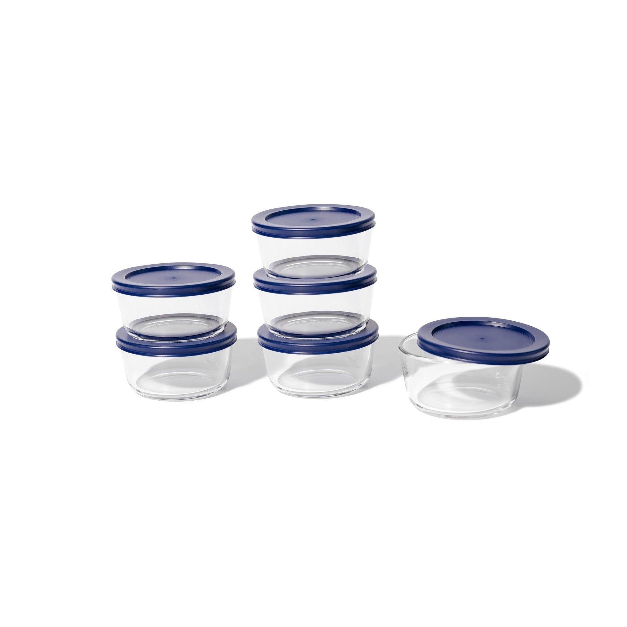 12 Piece Set (4 Cup / 32Oz ) Round Glass Storage Containers With Lids, Blue – In Use – Dura Living