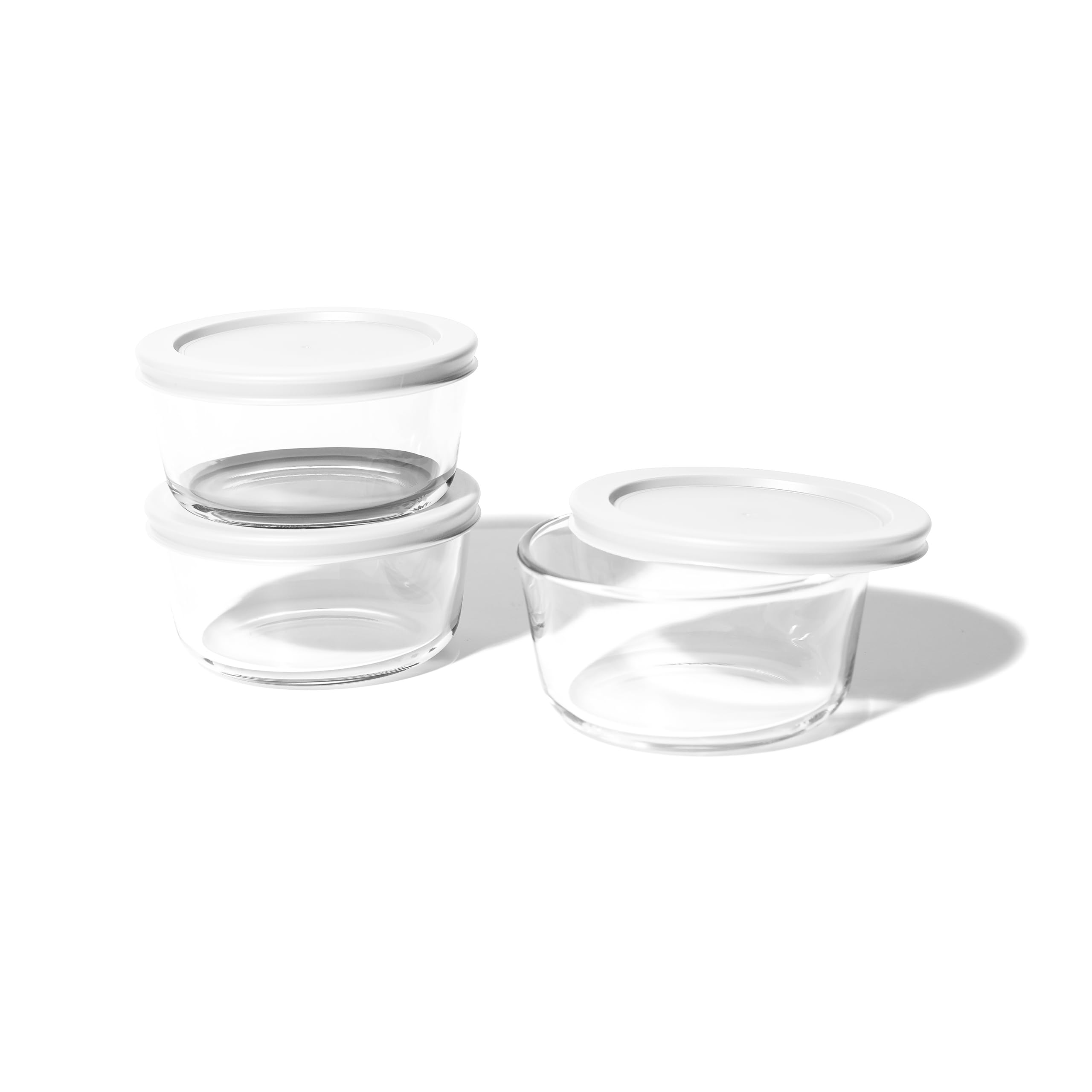 6 Piece Set (2 Cup / 16Oz)  Round Glass Storage Containers With Lids, White – Main View – Dura Living