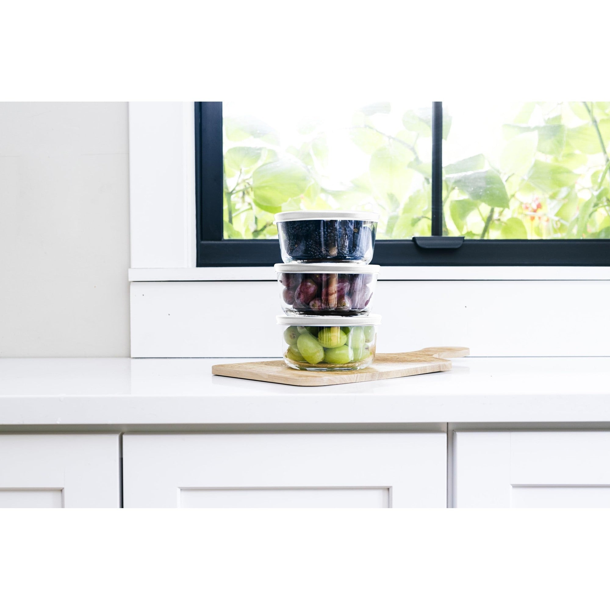 6 Piece Set (2 Cup / 16Oz)  Round Glass Storage Containers With Lids, White – Detail – Dura Living