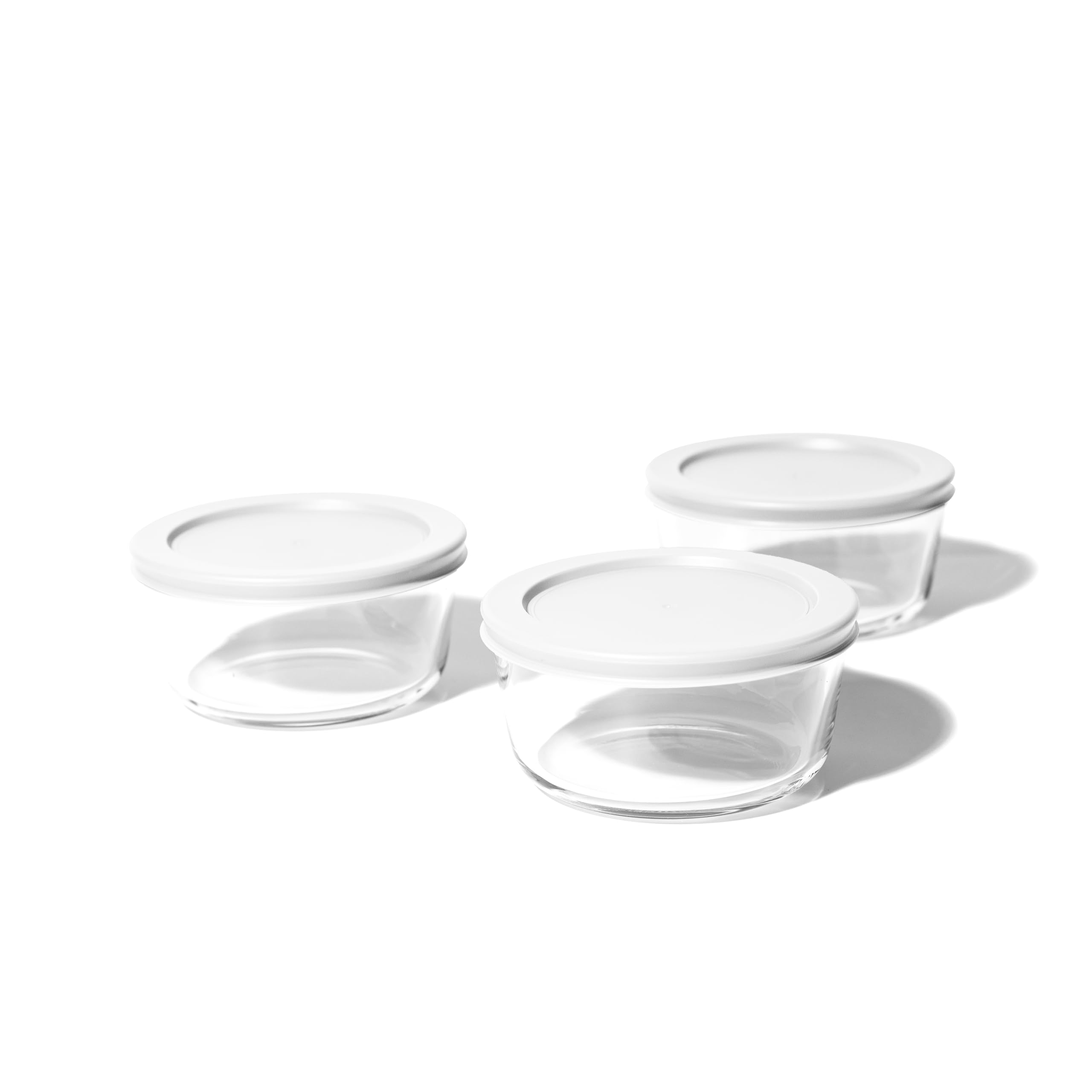 6 Piece Set (2 Cup / 16Oz)  Round Glass Storage Containers With Lids, White – Packaging – Dura Living