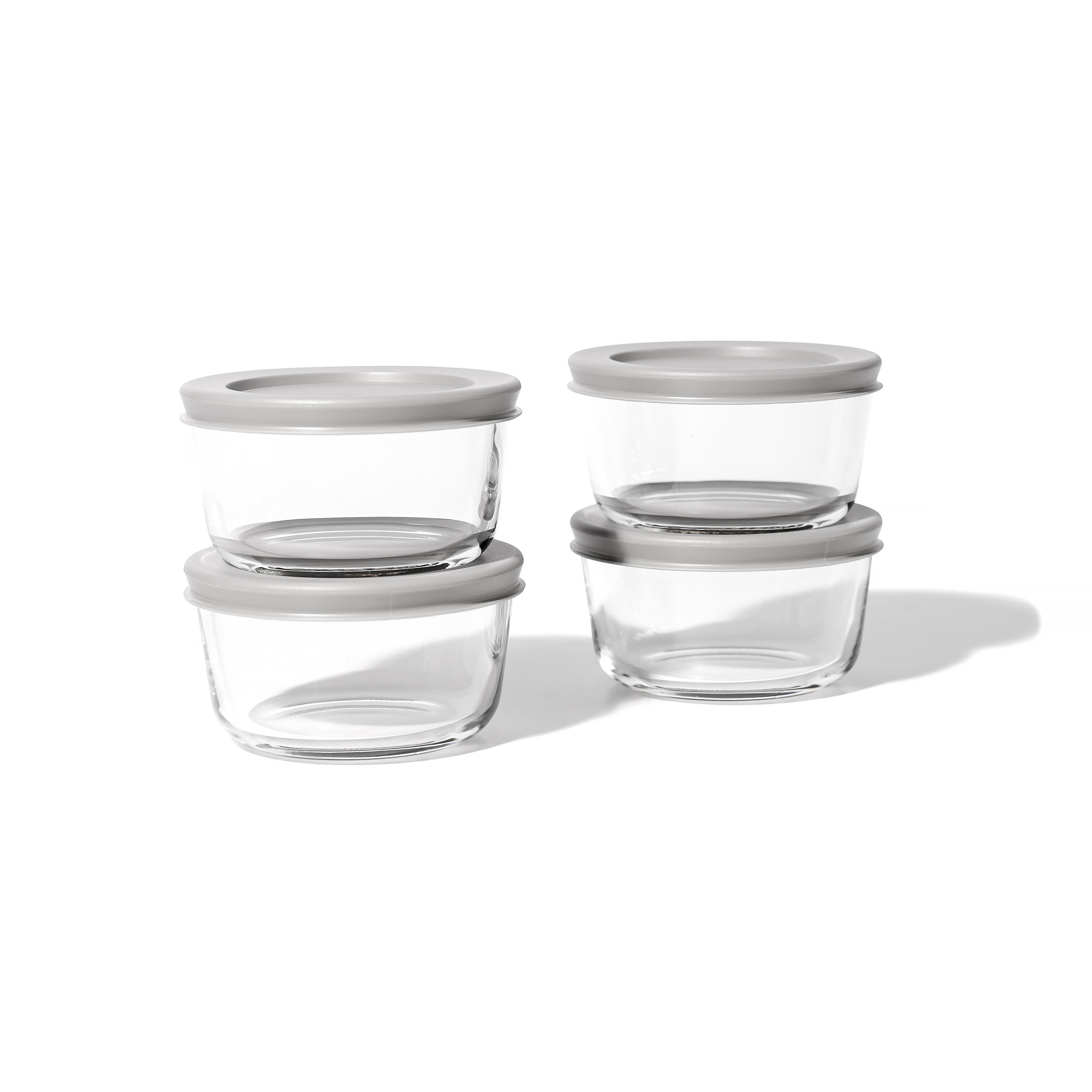 8 Piece Set 7 Oz  Round Glass Storage Containers With Lids, Grey – Dura Living