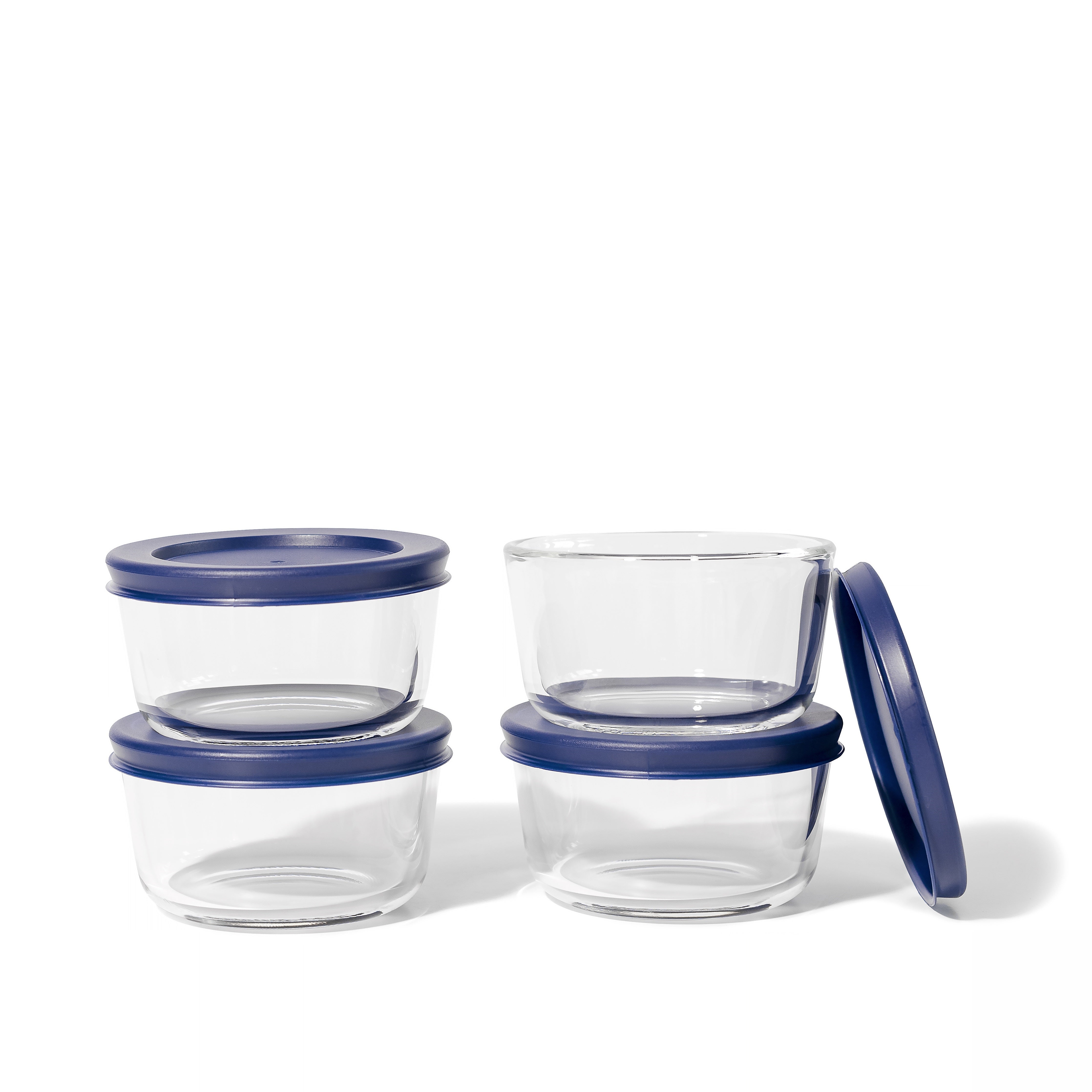 8 Piece Set 7 Oz  Round Glass Storage Containers With Lids, Blue – Close-Up – Dura Living