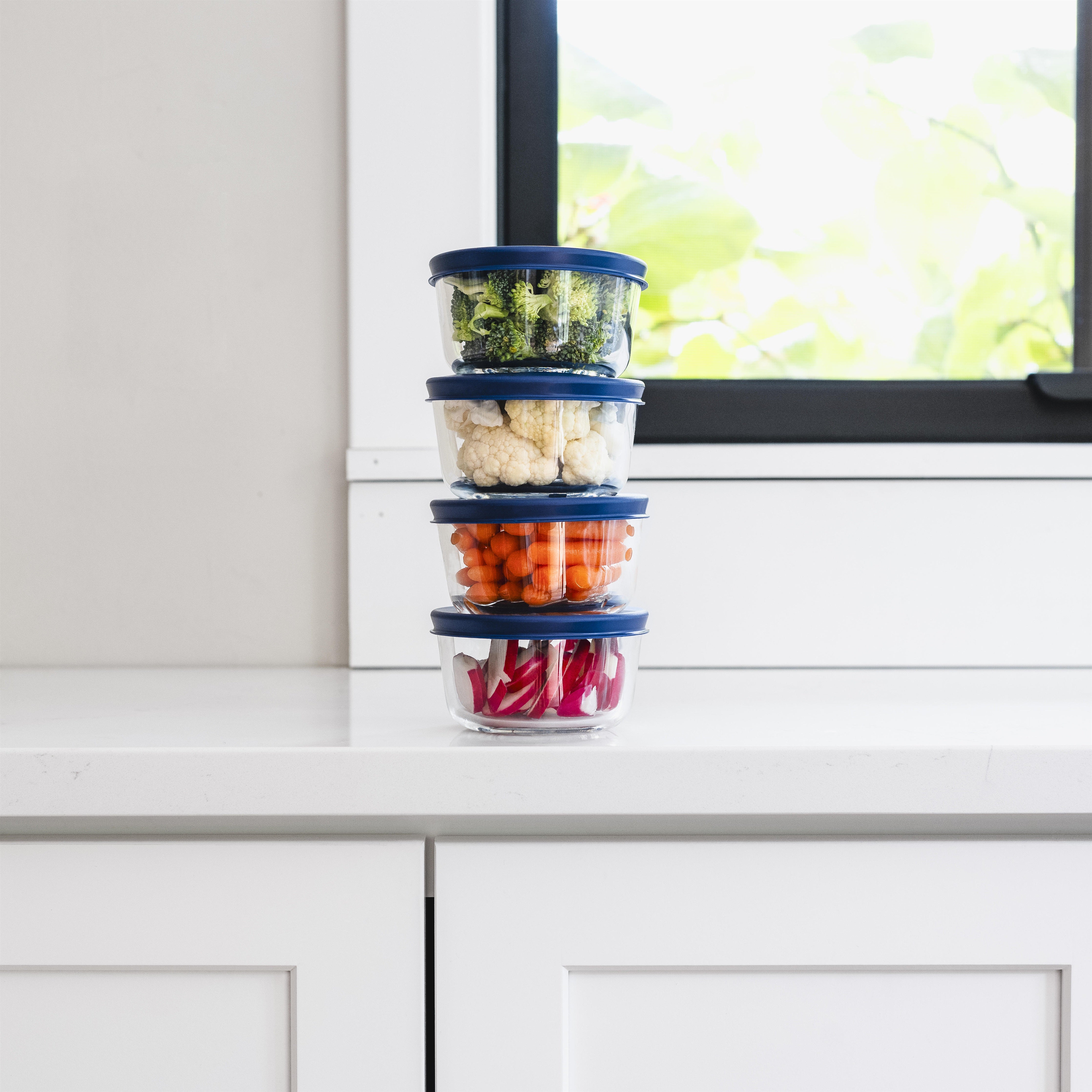 8 Piece Set 7 Oz  Round Glass Storage Containers With Lids, Blue – View 10 – Dura Living