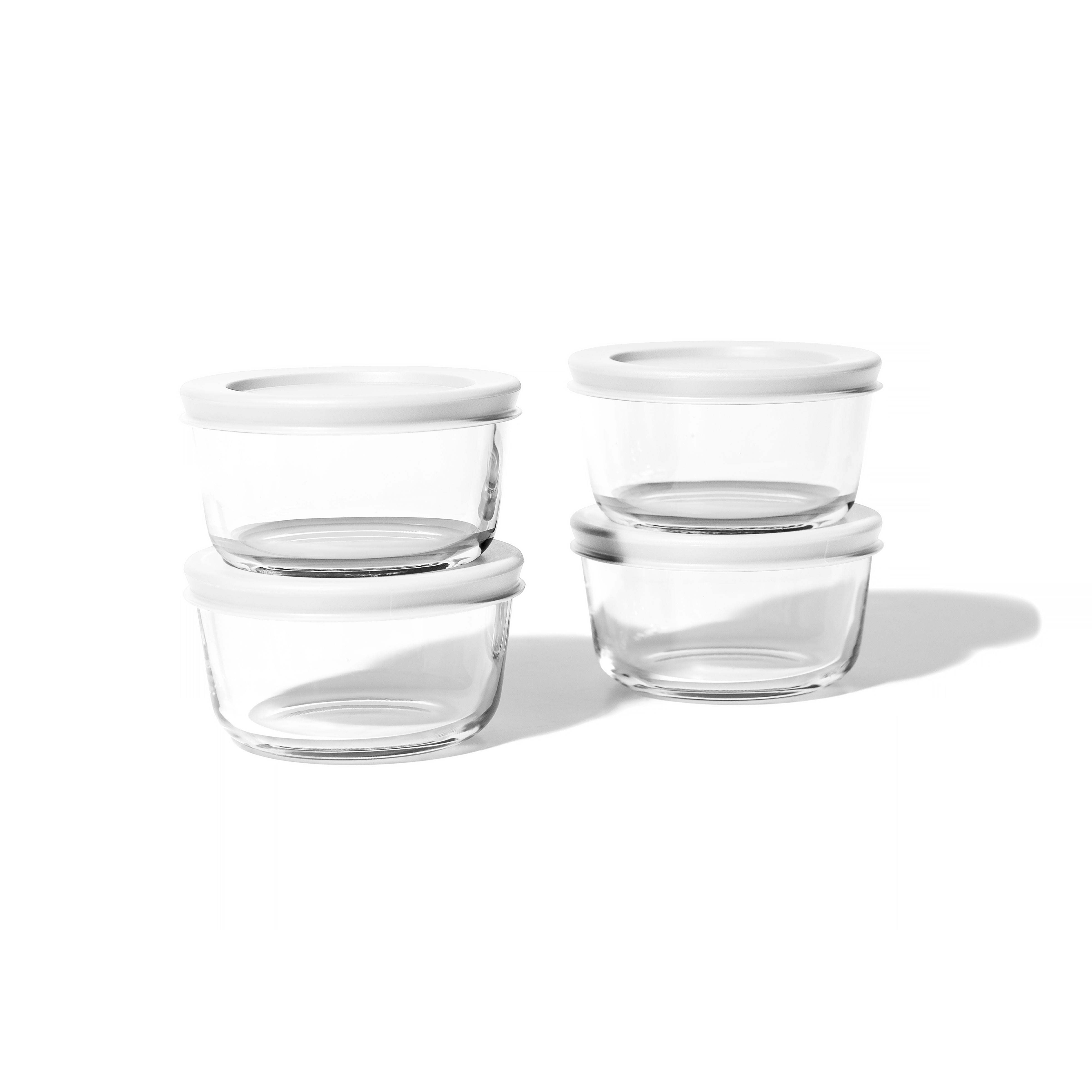 8 Piece Set 7 Oz  Round Glass Storage Containers With Lids, White – Main View – Dura Living