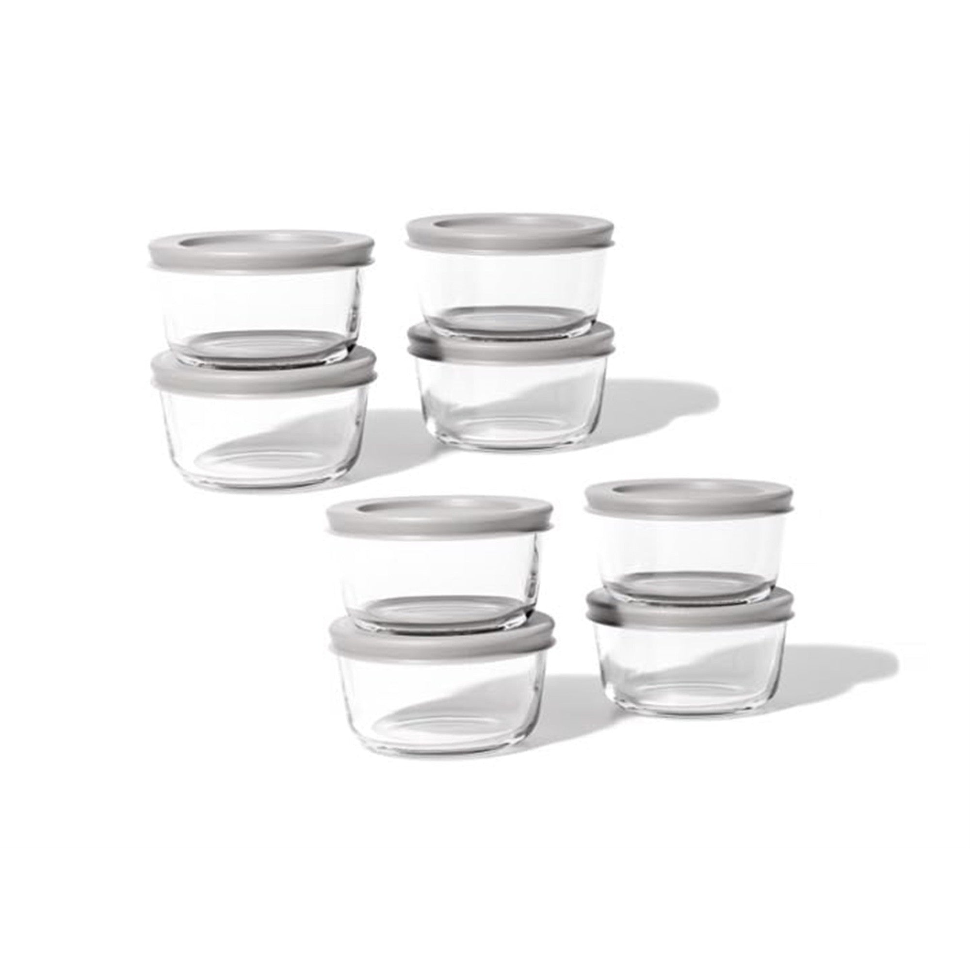 16 Piece Set 7 Oz  Round Glass Storage Containers With Lids, Grey – Main View – Dura Living