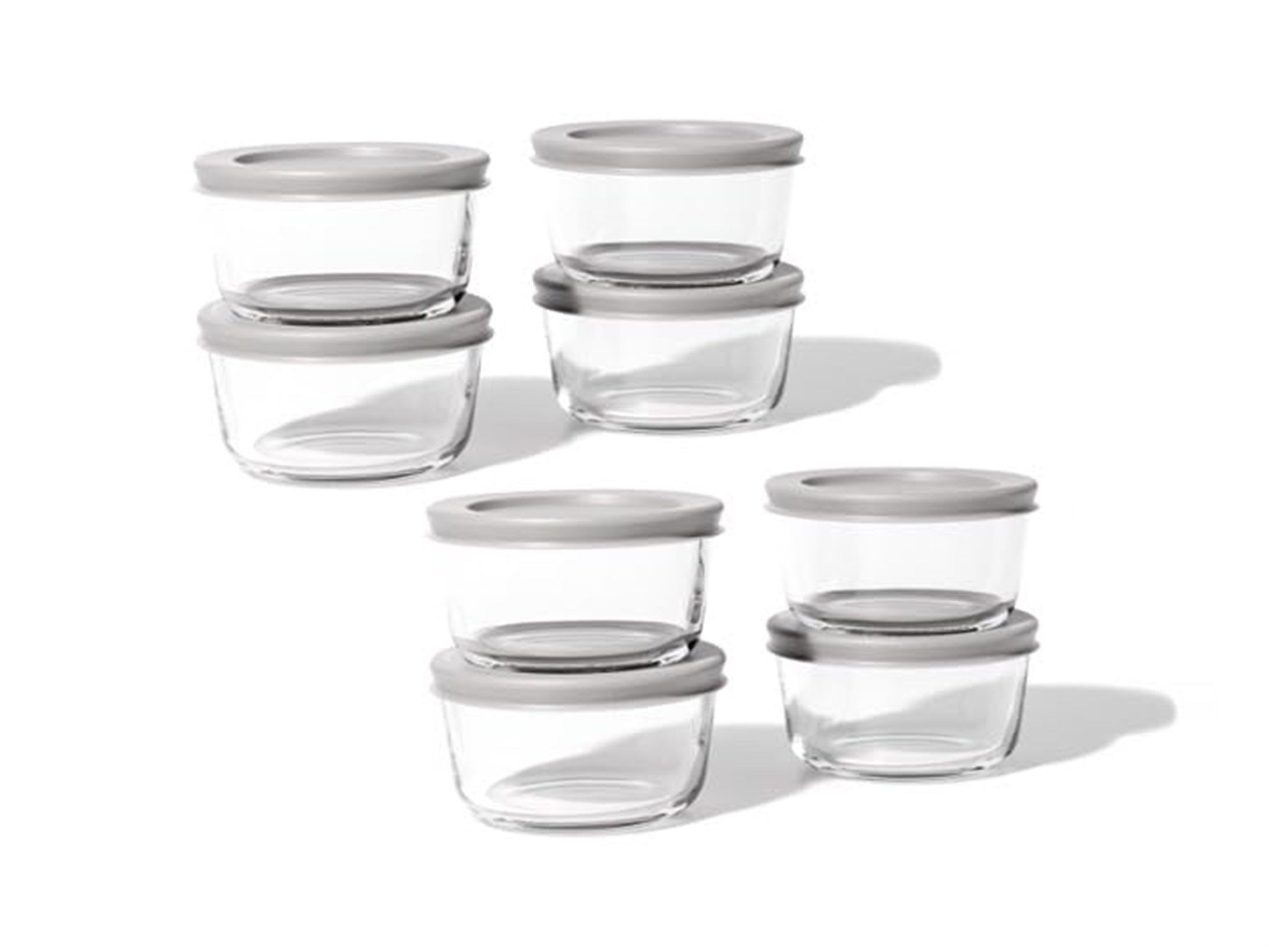 16 Piece Set 7 Oz  Round Glass Storage Containers With Lids, Grey