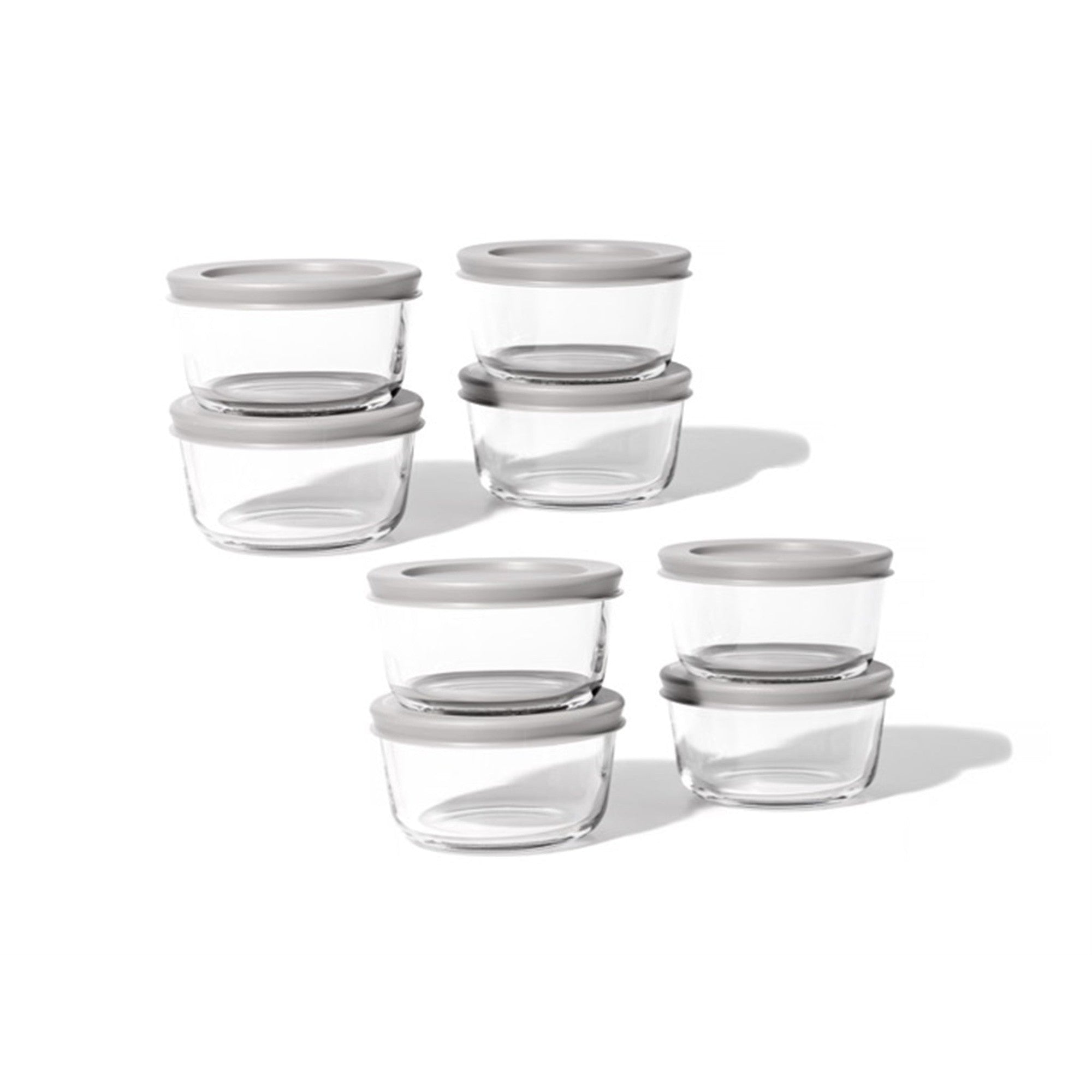 16 Piece Set 7 Oz  Round Glass Storage Containers With Lids, Grey – Full Set – Dura Living