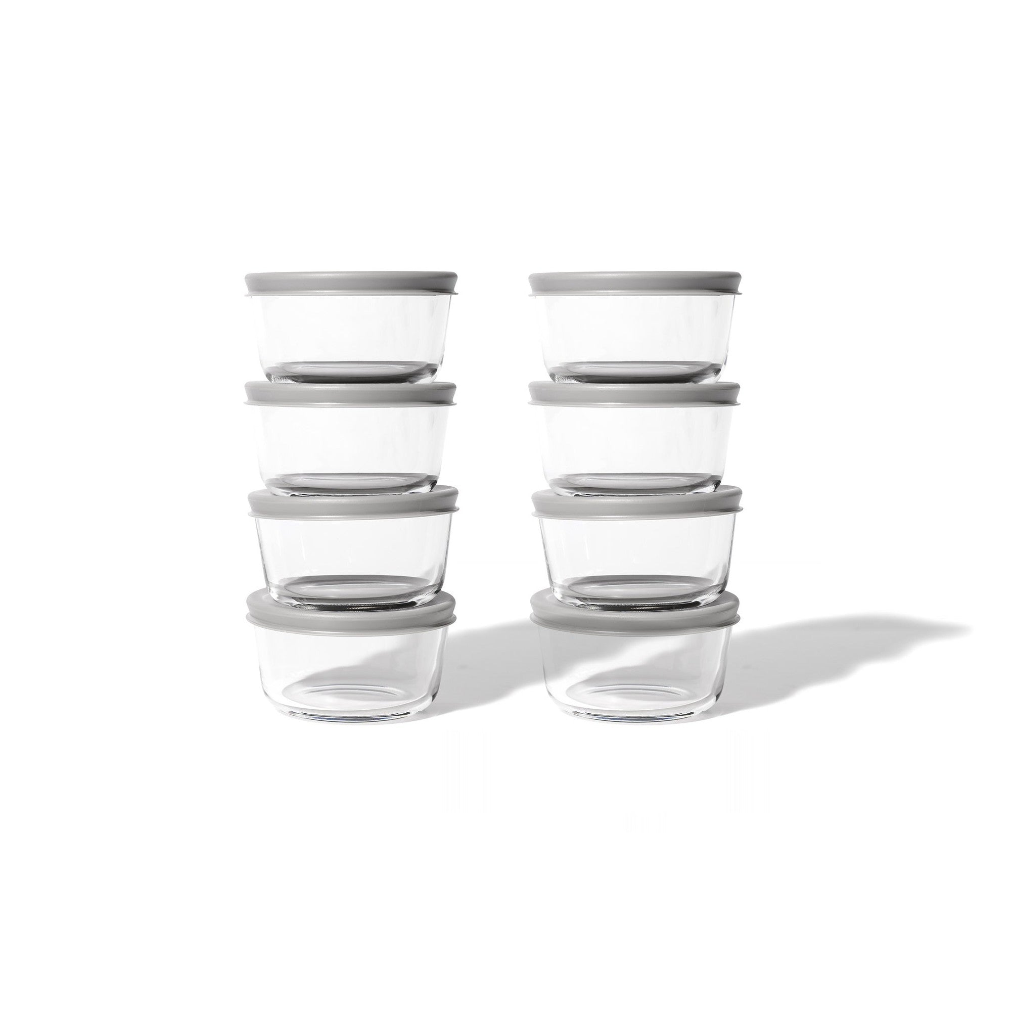 16 Piece Set 7 Oz  Round Glass Storage Containers With Lids, Grey – In Use – Dura Living