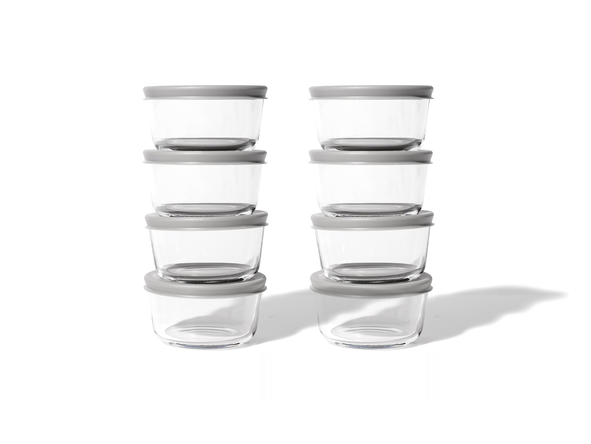 16 Piece Set 7 Oz  Round Glass Storage Containers With Lids, Grey