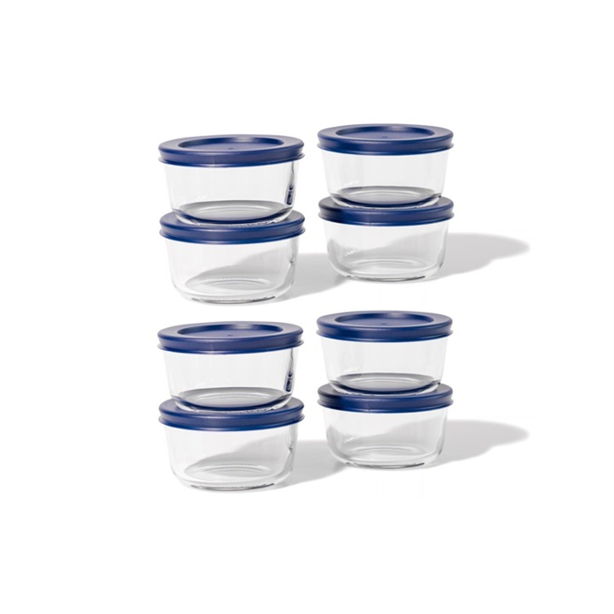 16 Piece Set 7 Oz  Round Glass Storage Containers With Lids, Blue – Main View – Dura Living