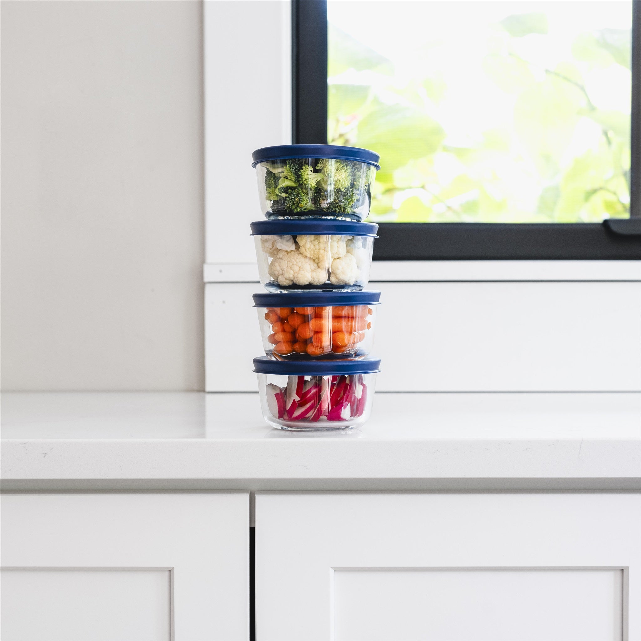 16 Piece Set 7 Oz  Round Glass Storage Containers With Lids, Blue – Packaging – Dura Living